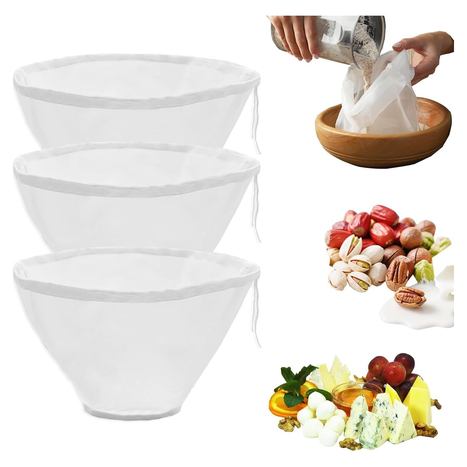 Colador de Leche de Nuez Dizaolive - Paquete de 3 - Nylon Fino