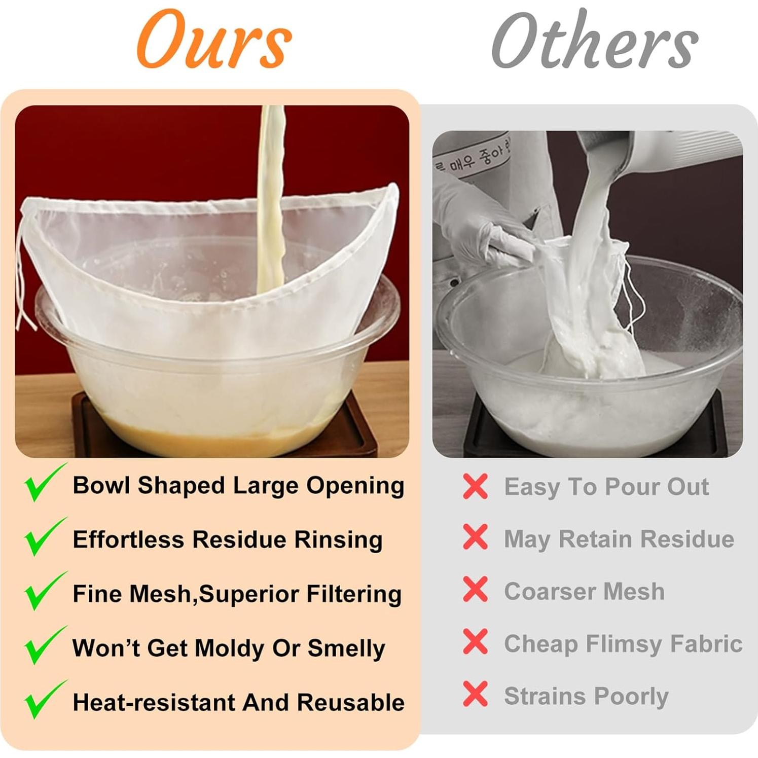 Colador de Leche de Nuez Dizaolive - Paquete de 3 - Nylon Fino