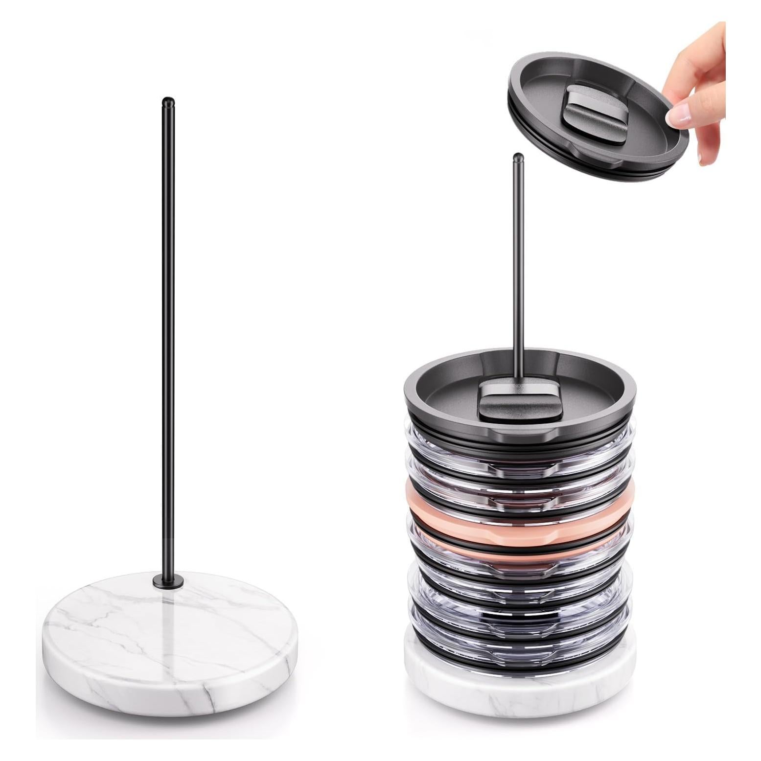 Organizador de Tapas de Vaso de Acero Inoxidable y Mármol Negro - Para Stanley y Yeti