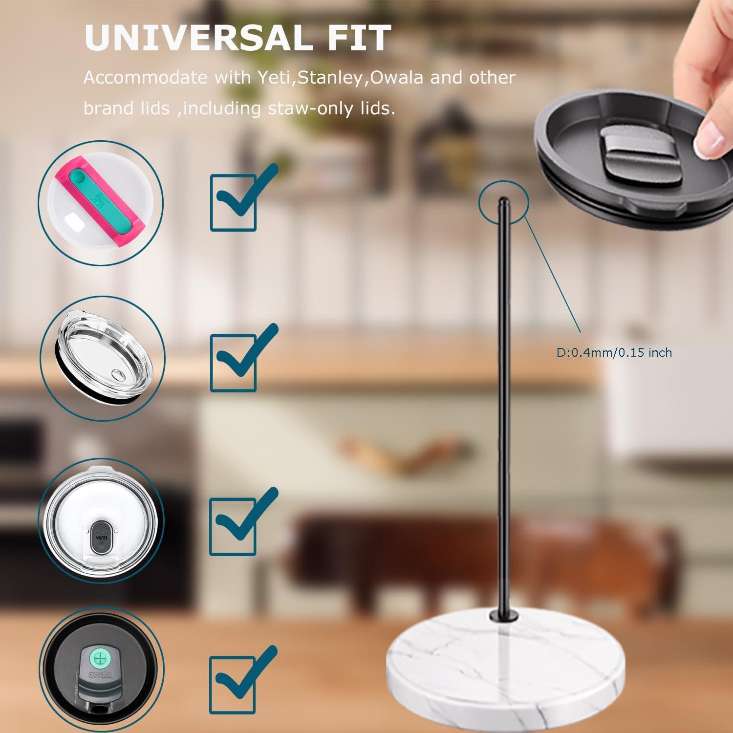 Organizador de Tapas de Vaso de Acero Inoxidable y Mármol Negro - Para Stanley y Yeti