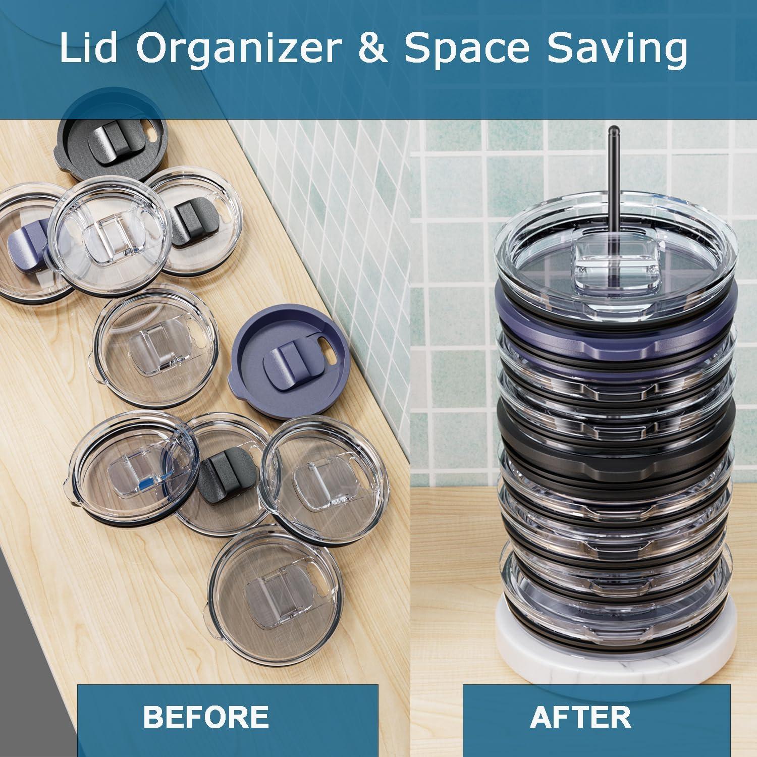 Organizador de Tapas de Vaso de Acero Inoxidable y Mármol Negro - Para Stanley y Yeti