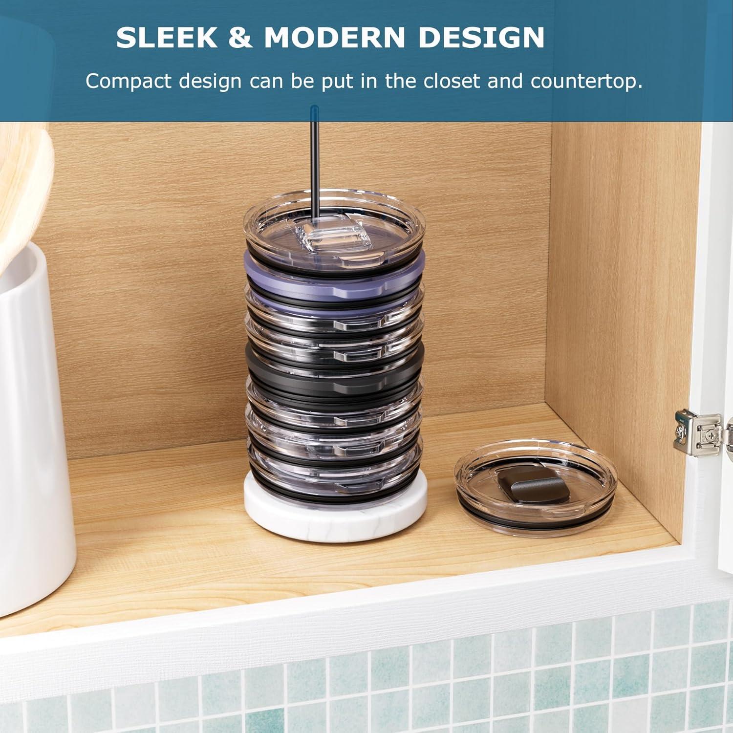 Organizador de Tapas de Vaso de Acero Inoxidable y Mármol Negro - Para Stanley y Yeti