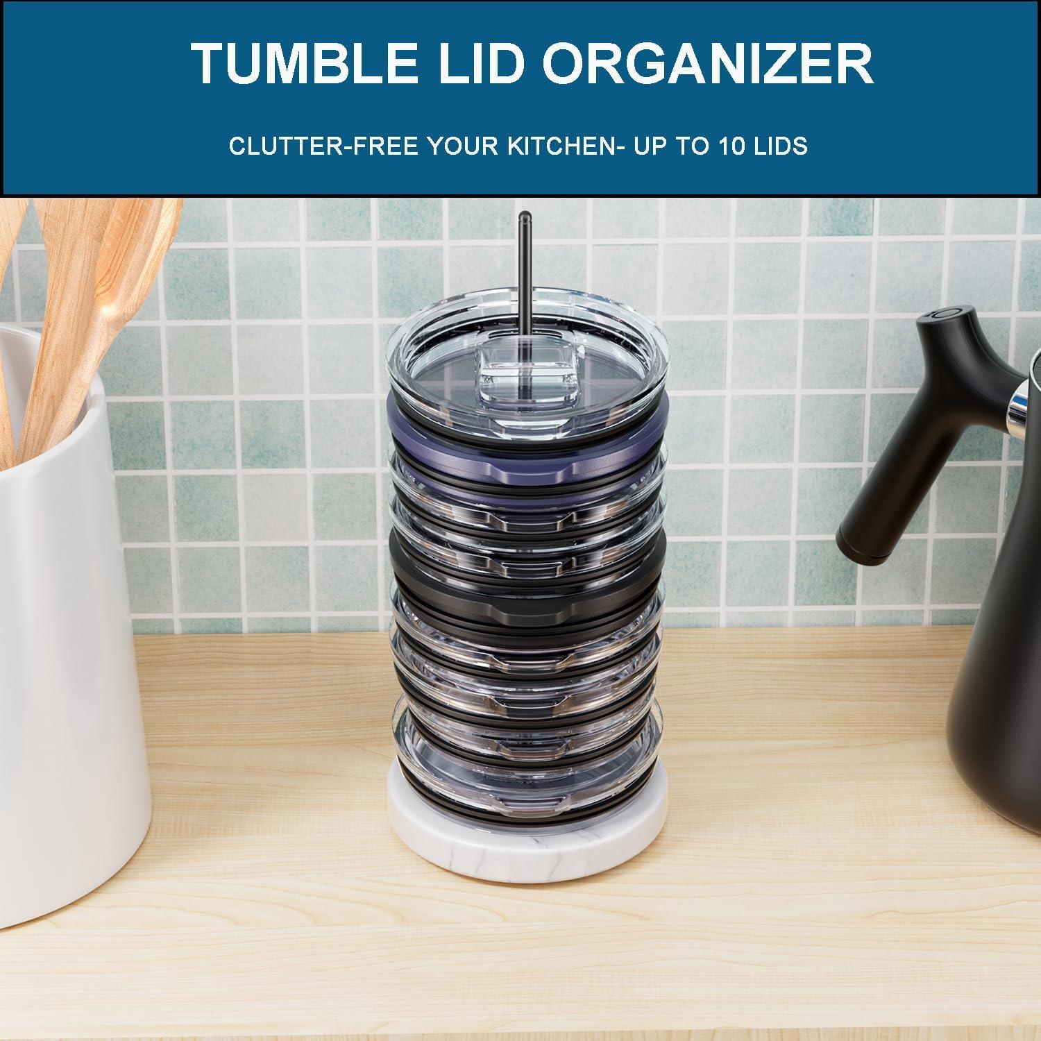 Organizador de Tapas de Vaso de Acero Inoxidable y Mármol Negro - Para Stanley y Yeti