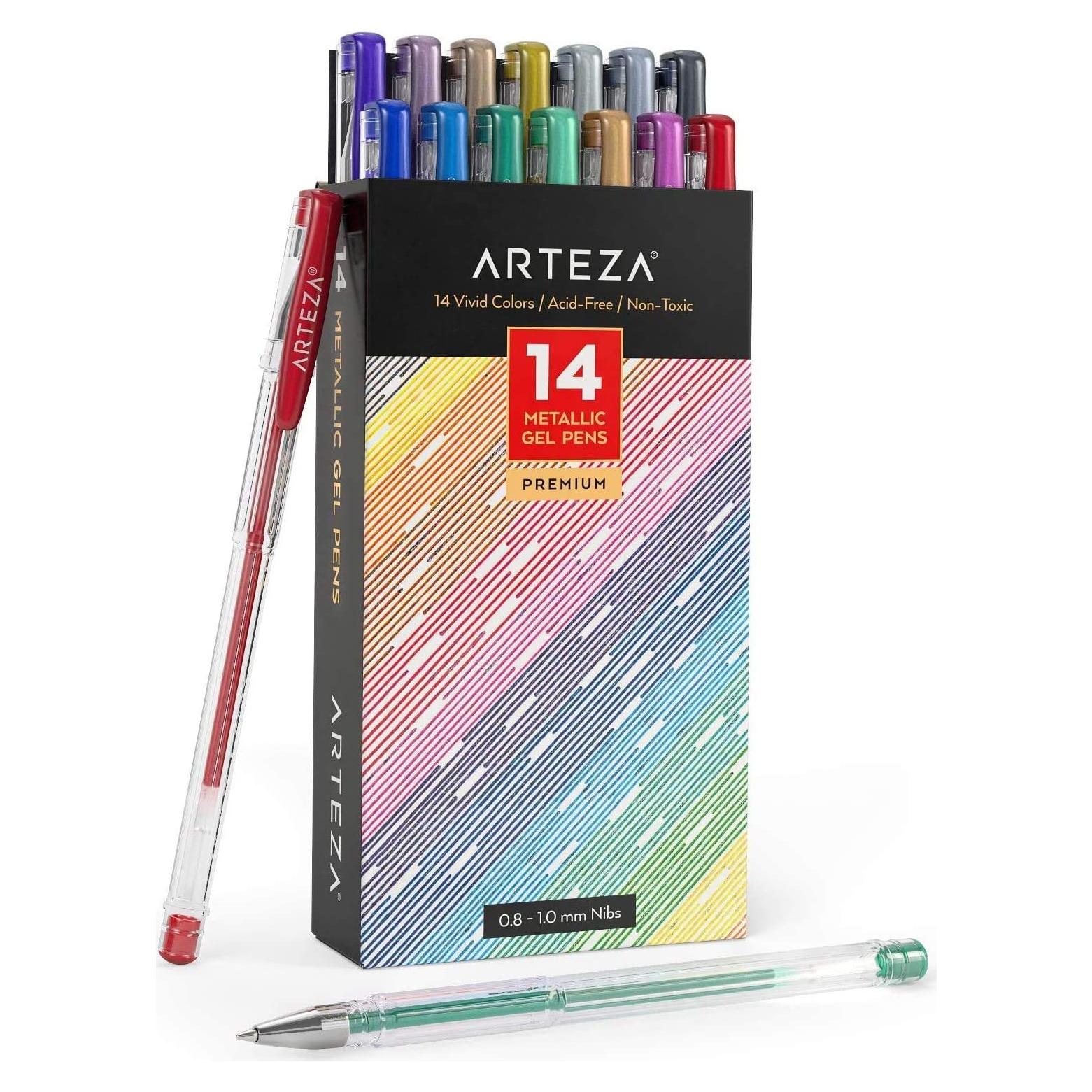 Bolígrafos de Gel Metálicos ARTEZA - 14 Colores con Agarre Triangular