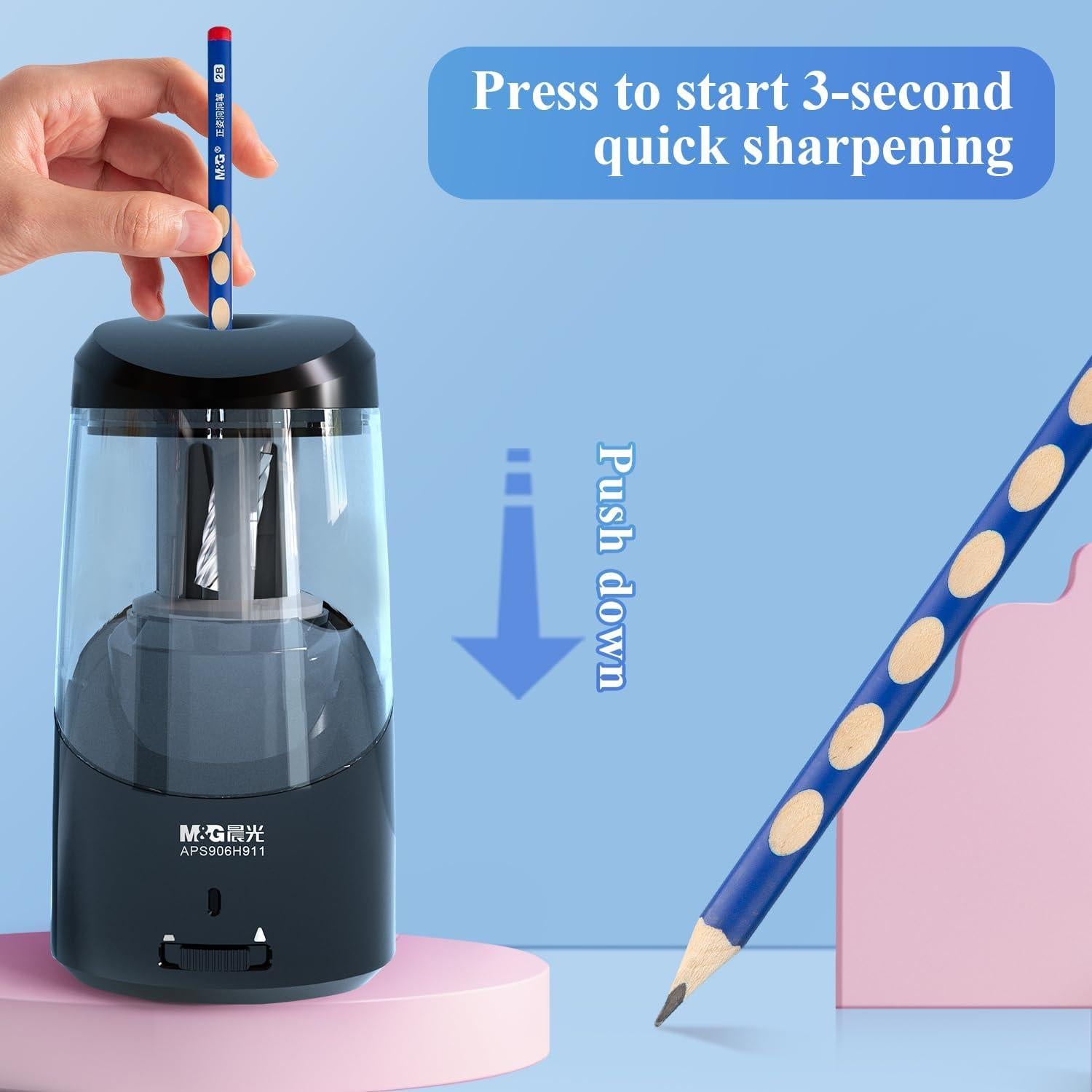 Sacapuntas Eléctrico M&G APS906H9 Negro, Afilado Rápido USB