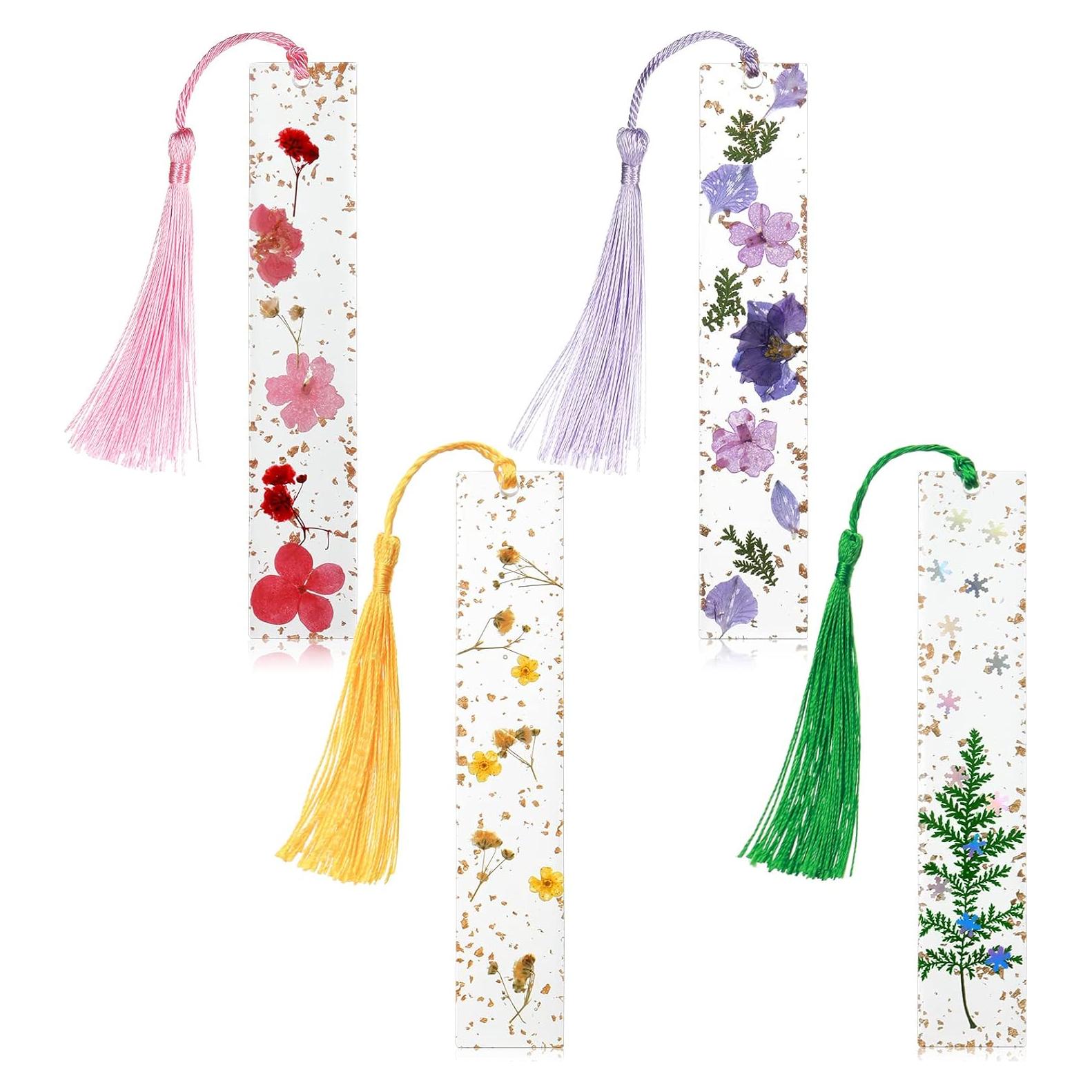 4 Marcadores de Página de Resina Clabby con Flores Secas