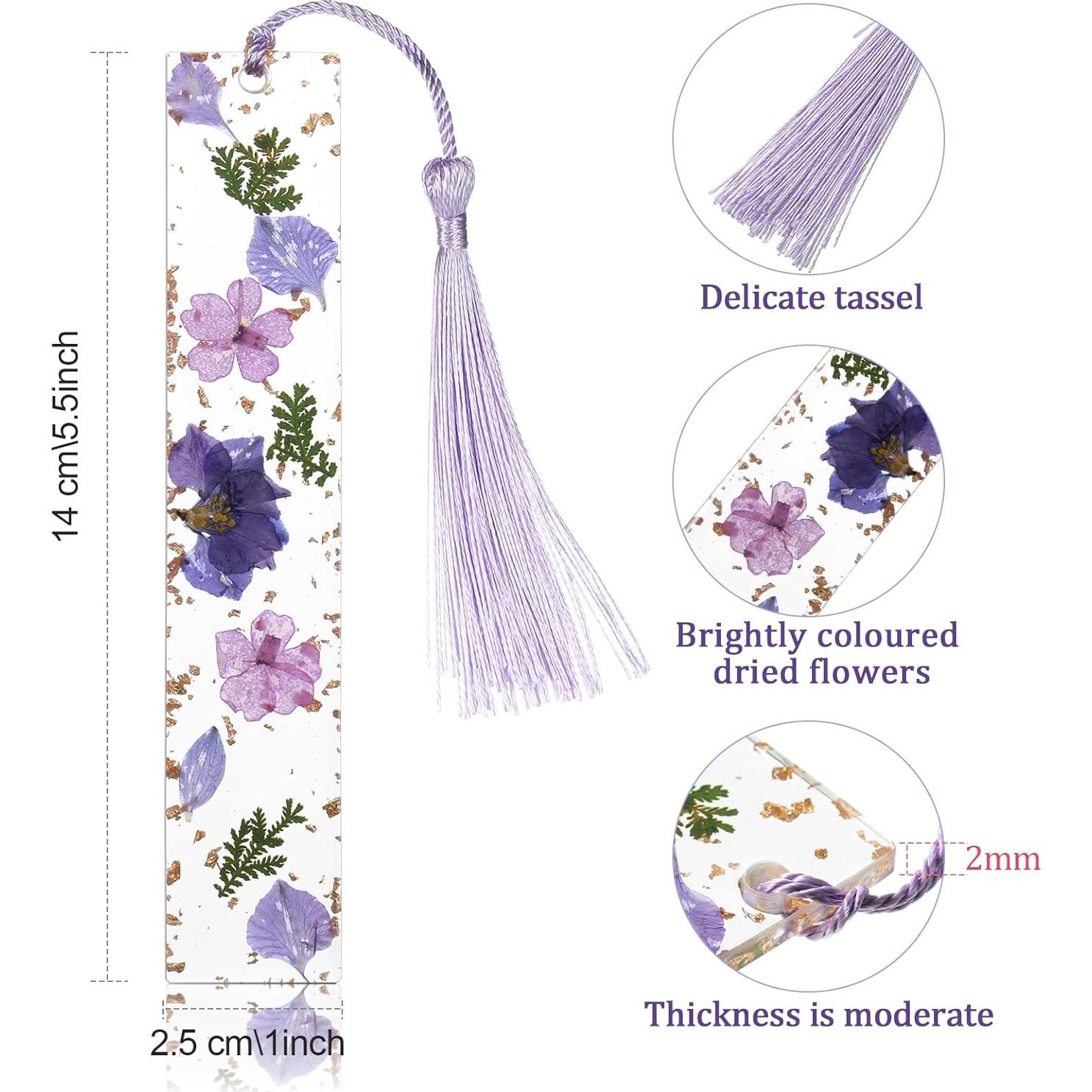 4 Marcadores de Página de Resina Clabby con Flores Secas