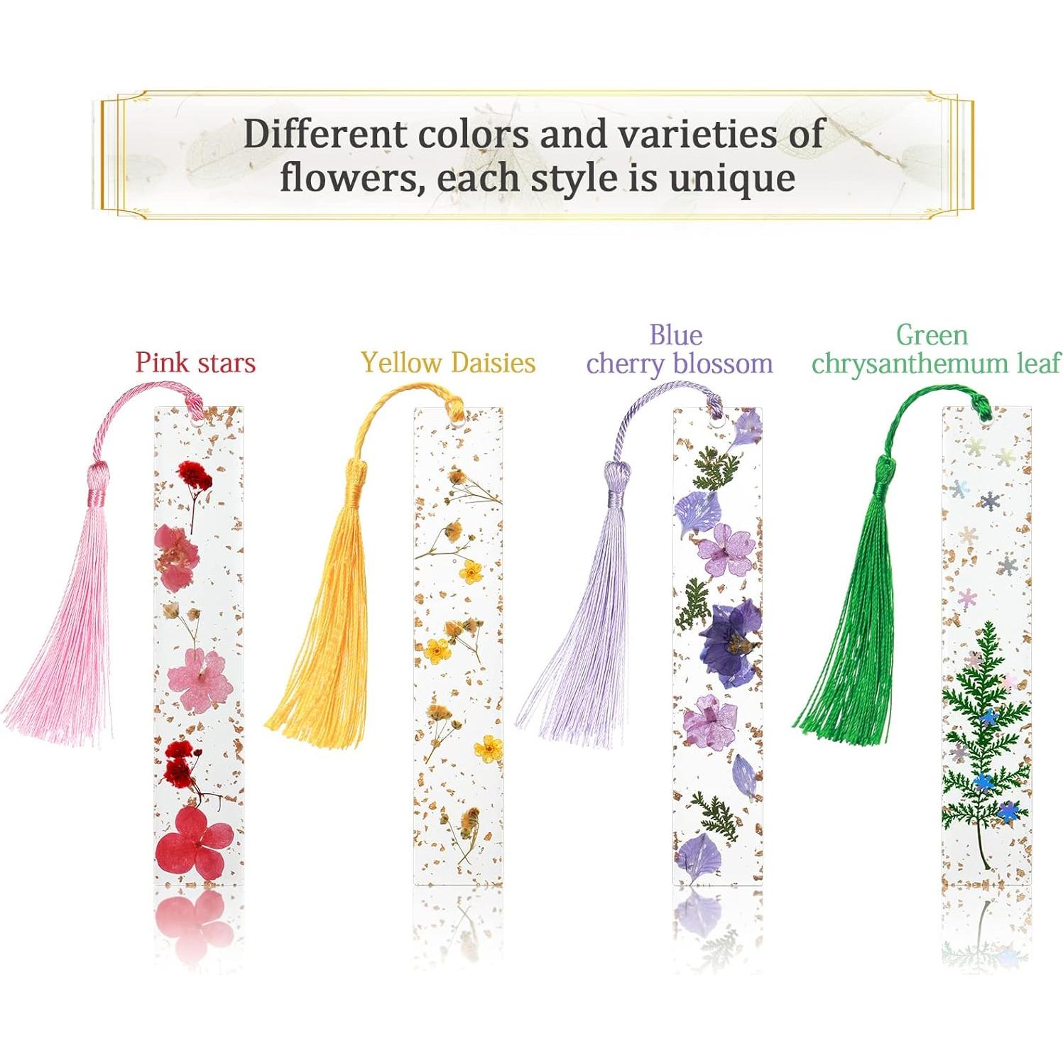 4 Marcadores de Página de Resina Clabby con Flores Secas