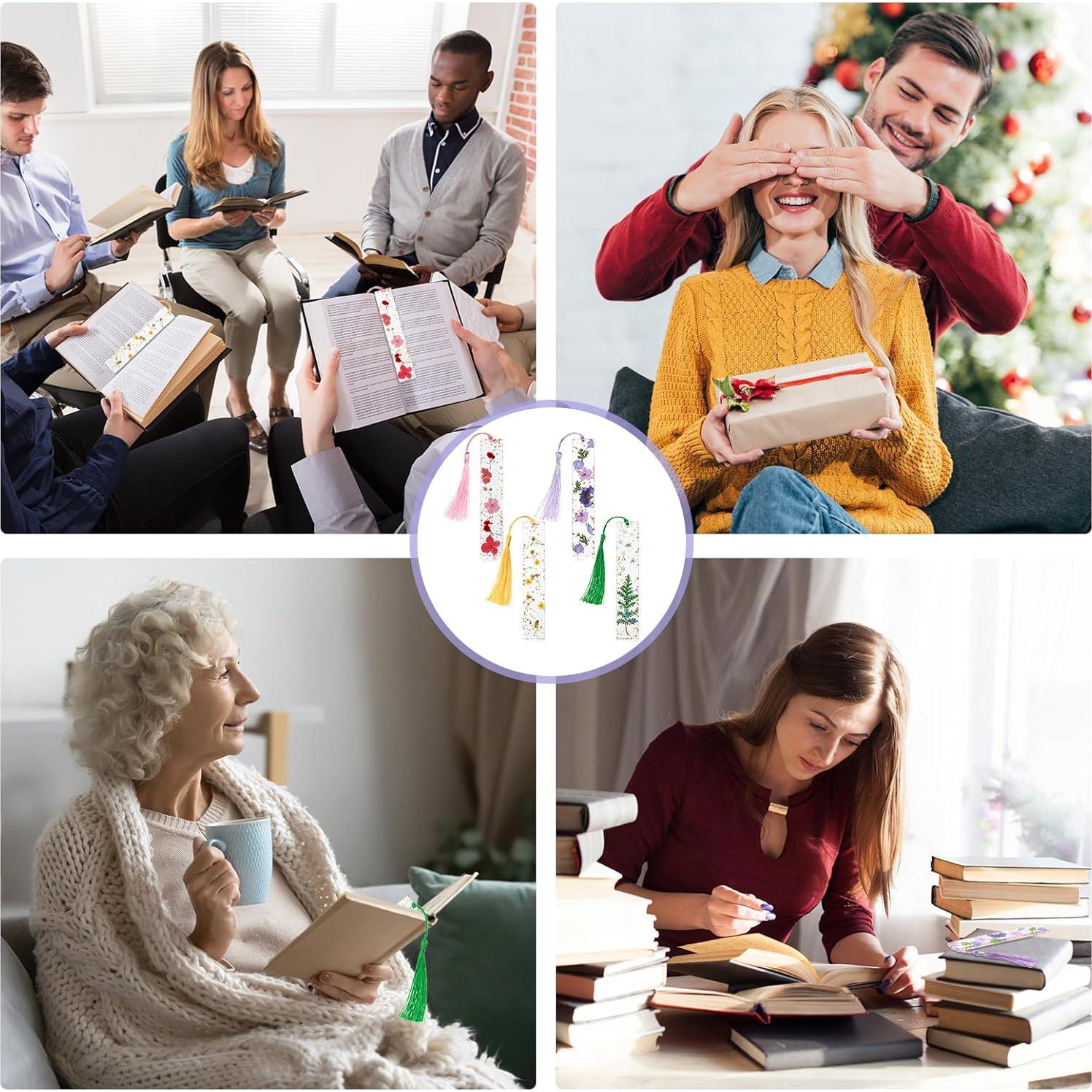 4 Marcadores de Página de Resina Clabby con Flores Secas