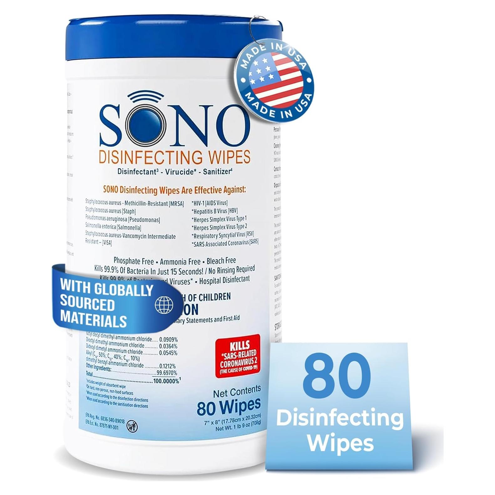 Toallitas Desinfectantes SONO 80 Unidades - Sin Alcohol y Blanqueador