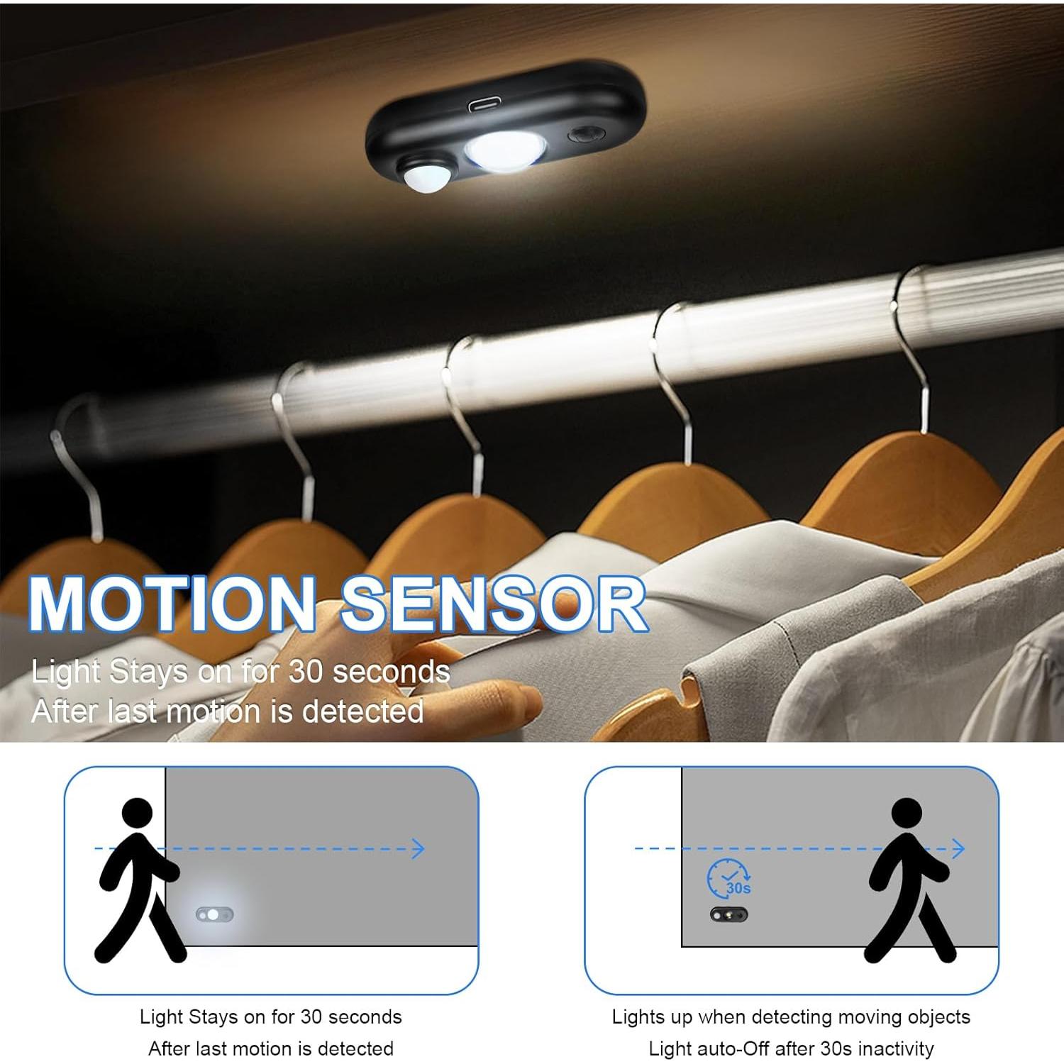 Luz LED Puck Recargable con Sensor de Movimiento 6 Pzas