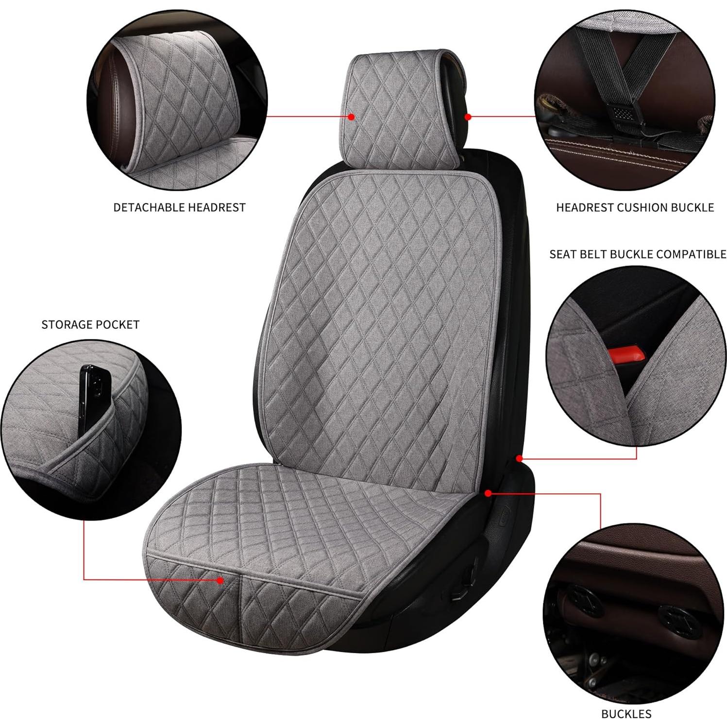 Fundas de Asiento Delantero Lino Gris BaoLL Ajuste Universal