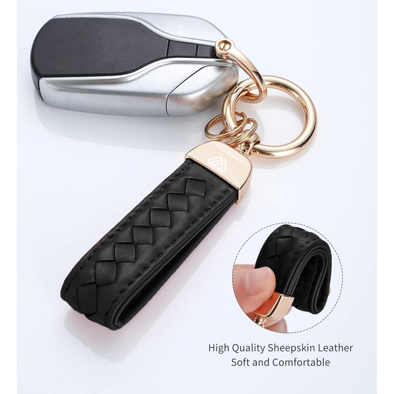 Llavero de cuero genuino Hamdecro negro, 5 piezas, anti-pérdida