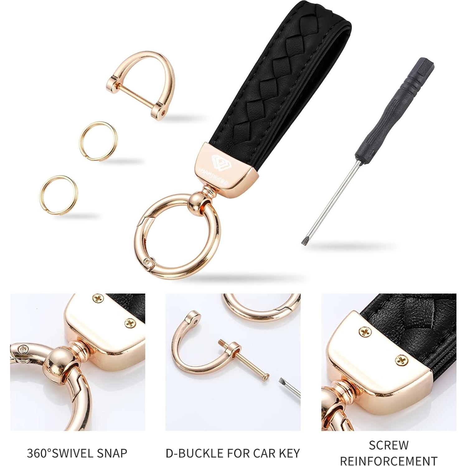 Llavero de cuero genuino Hamdecro negro, 5 piezas, anti-pérdida