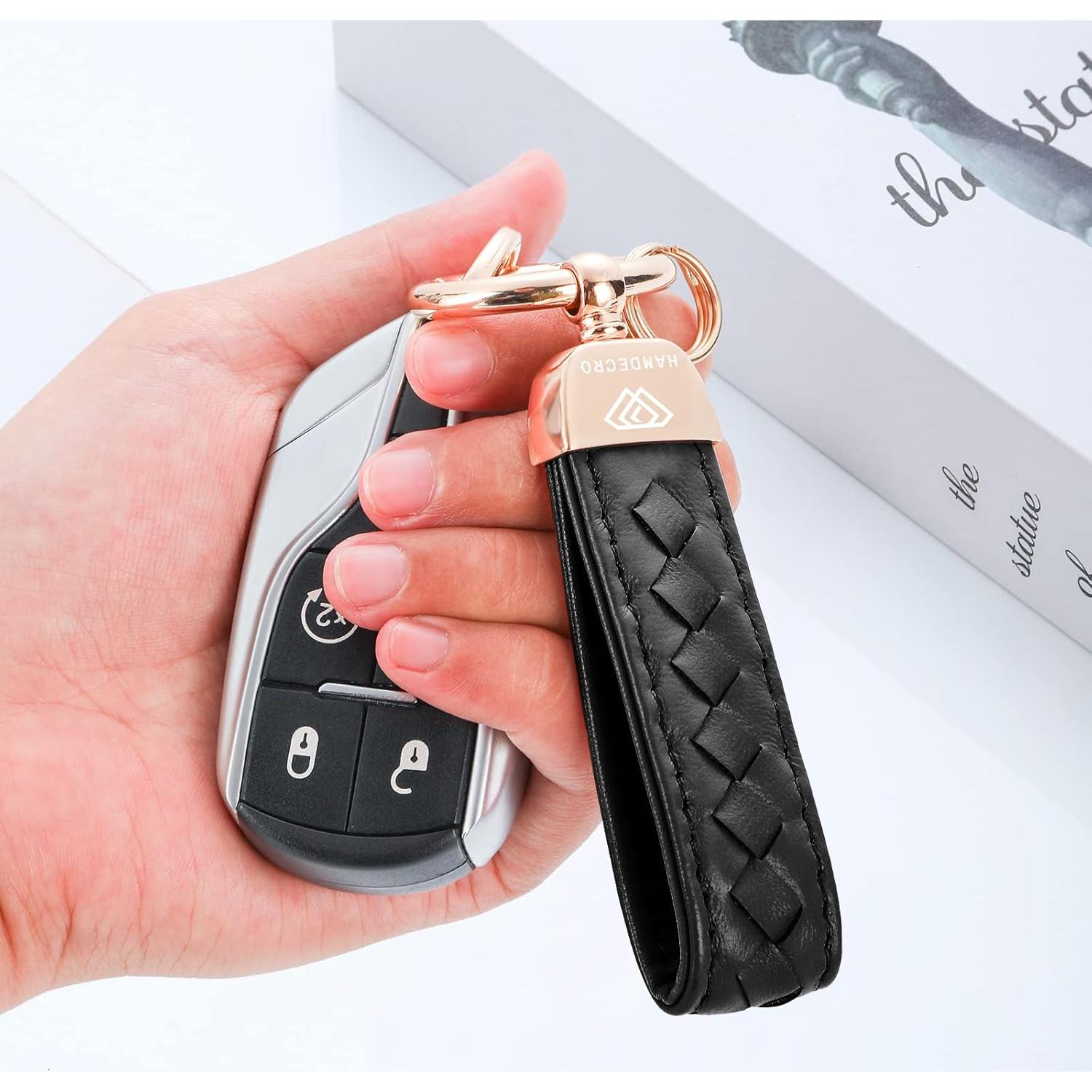 Llavero de cuero genuino Hamdecro negro, 5 piezas, anti-pérdida