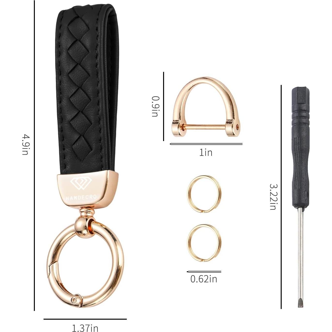 Llavero de cuero genuino Hamdecro negro, 5 piezas, anti-pérdida