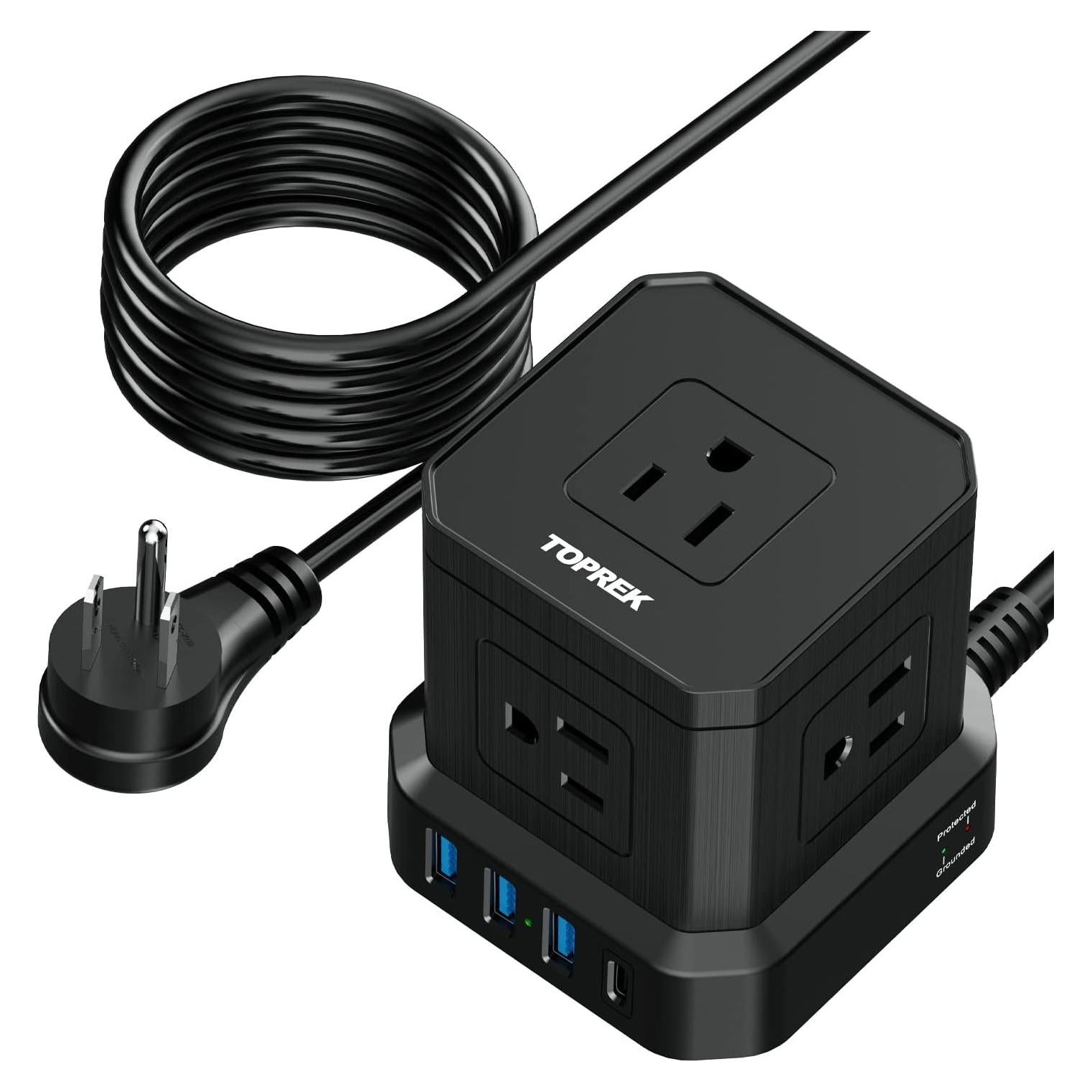 Regleta USB-C TOPREK 9 en 1 con Protección 700J 3.05m