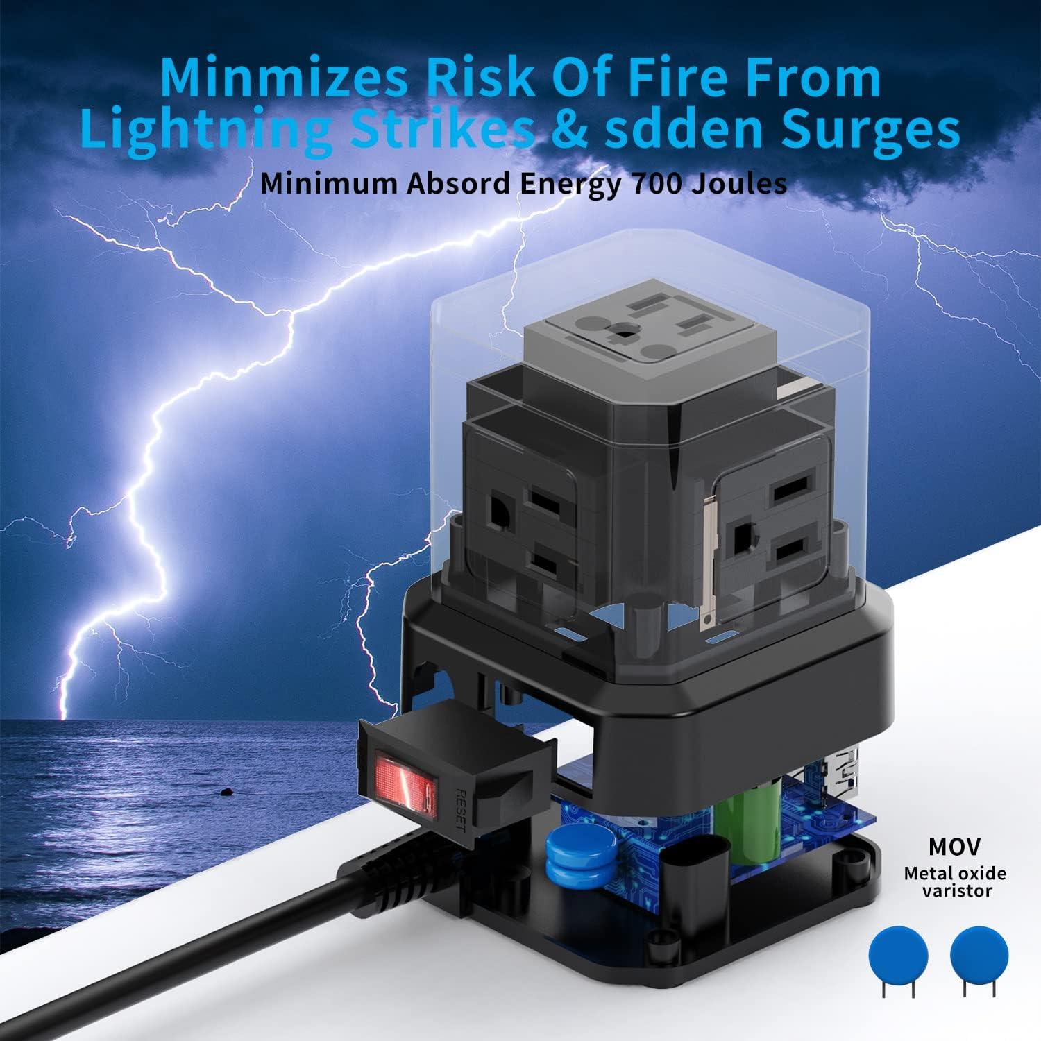 Regleta USB-C TOPREK 9 en 1 con Protección 700J 3.05m