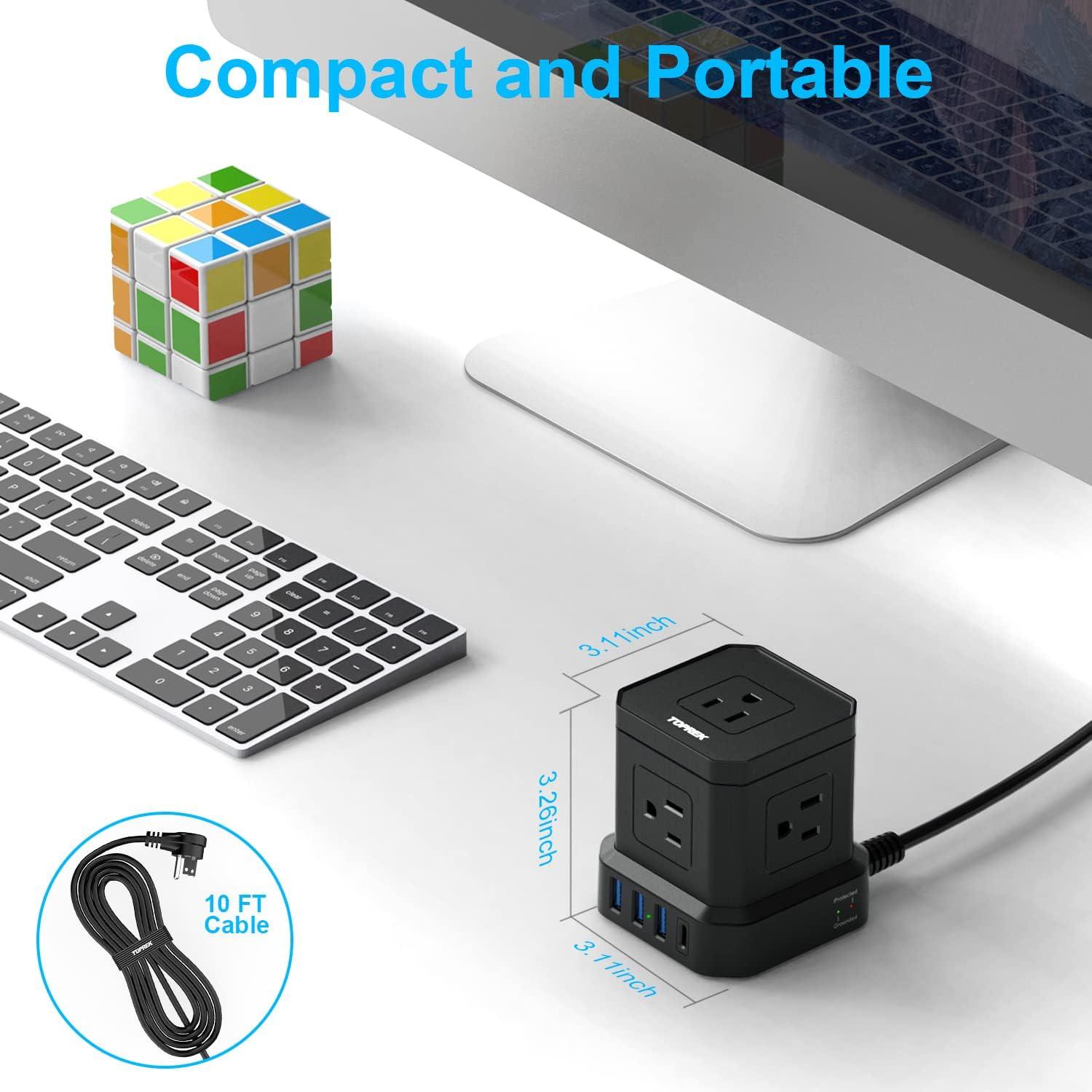 Regleta USB-C TOPREK 9 en 1 con Protección 700J 3.05m