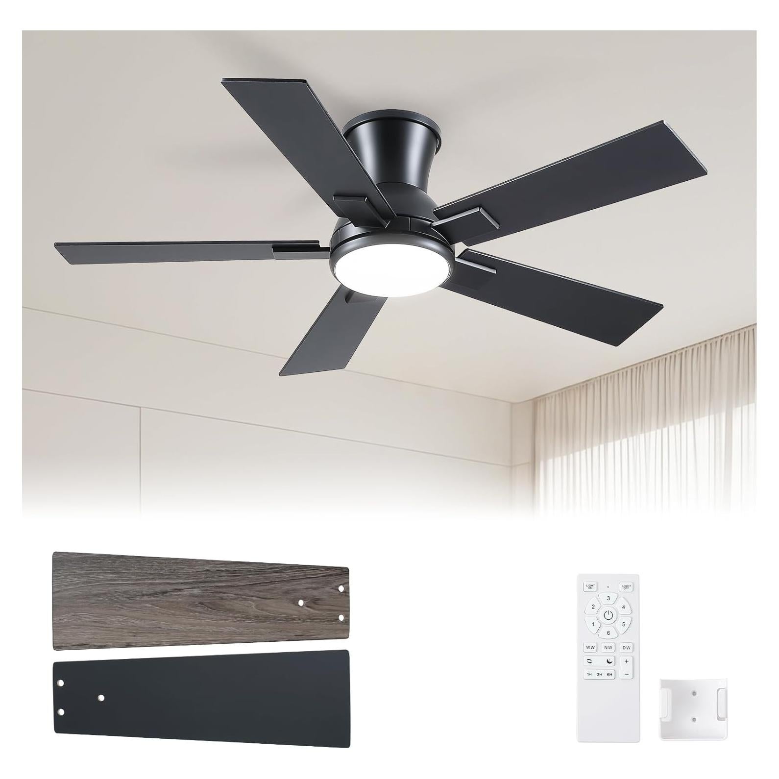 Ventilador de Techo Wellspeed 42" Negro con Luz y Control Remoto