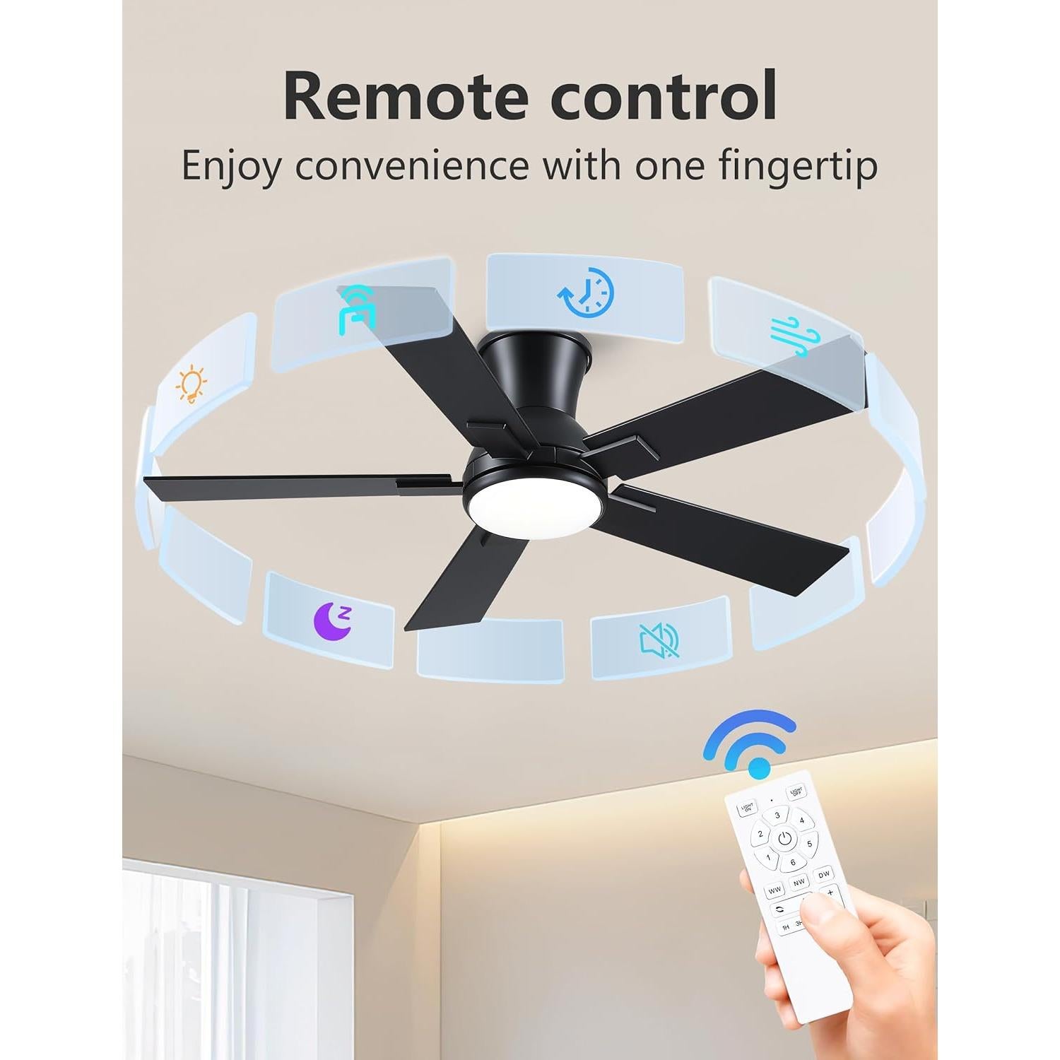 Ventilador de Techo Wellspeed 42" Negro con Luz y Control Remoto