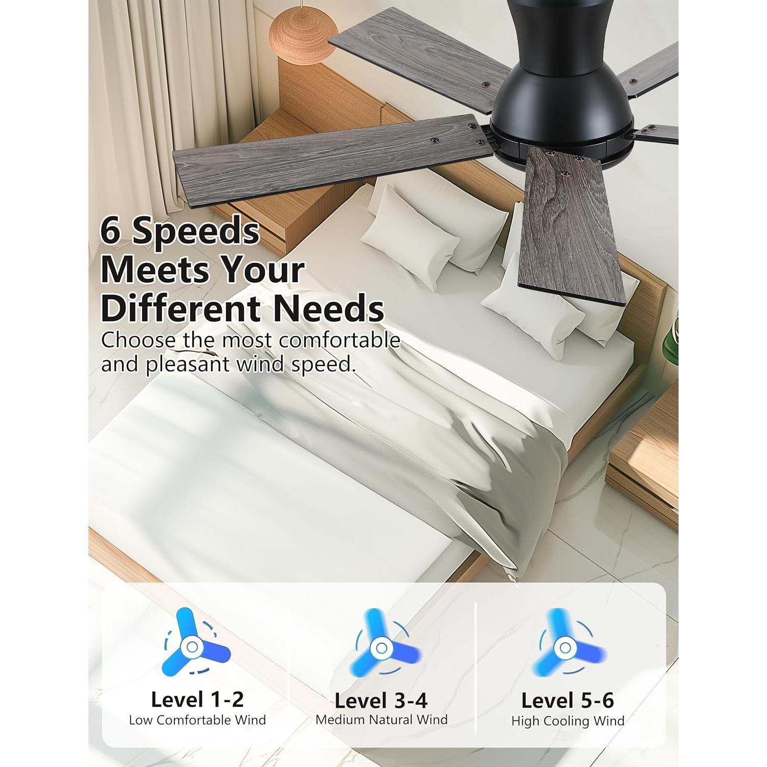 Ventilador de Techo Wellspeed 42" Negro con Luz y Control Remoto