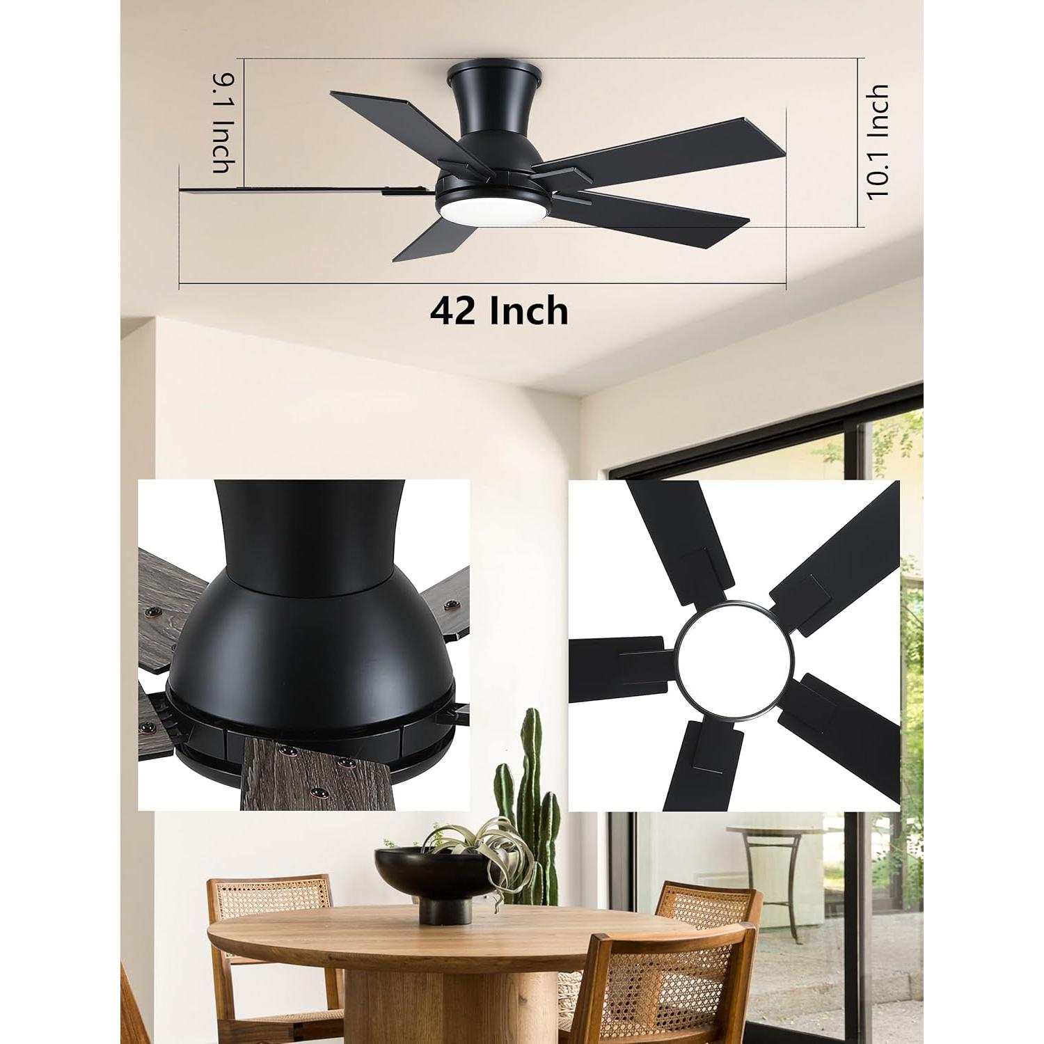 Ventilador de Techo Wellspeed 42" Negro con Luz y Control Remoto