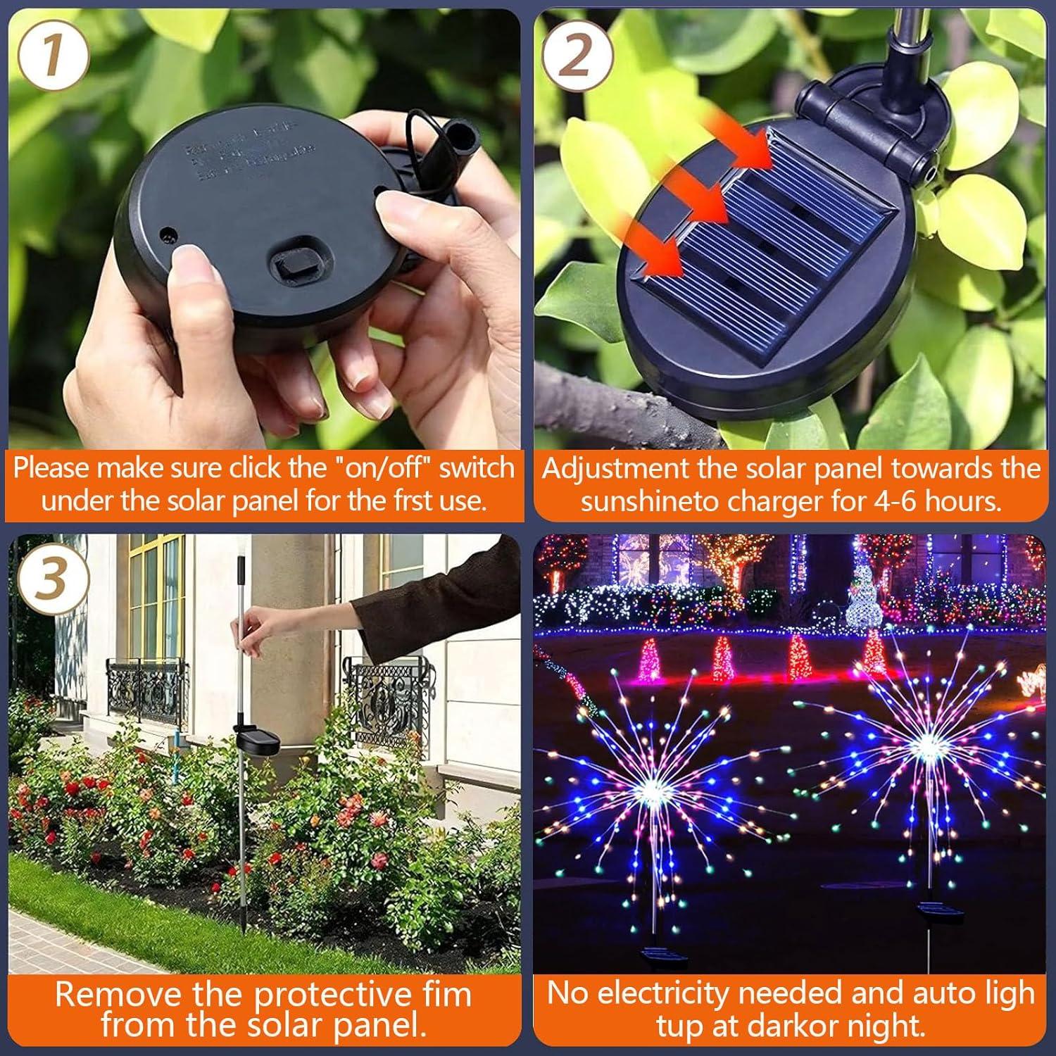 Paquete de 2 Luces de Fuegos Artificiales Solares 200 LED