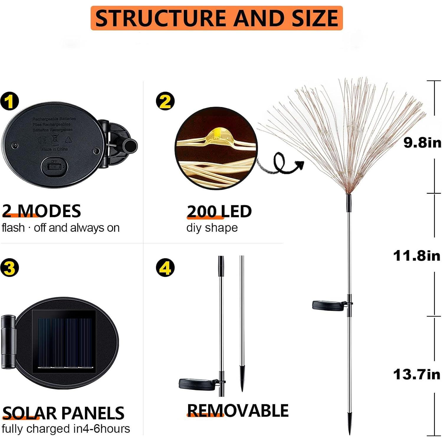 Paquete de 2 Luces de Fuegos Artificiales Solares 200 LED