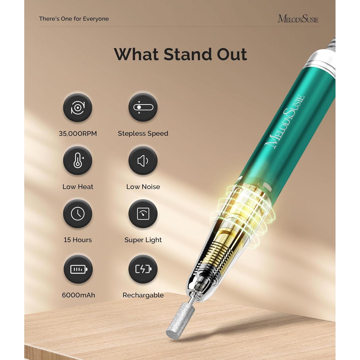 Taladro de Uñas Inalámbrico MelodySusie MM400C 35000 RPM Verde