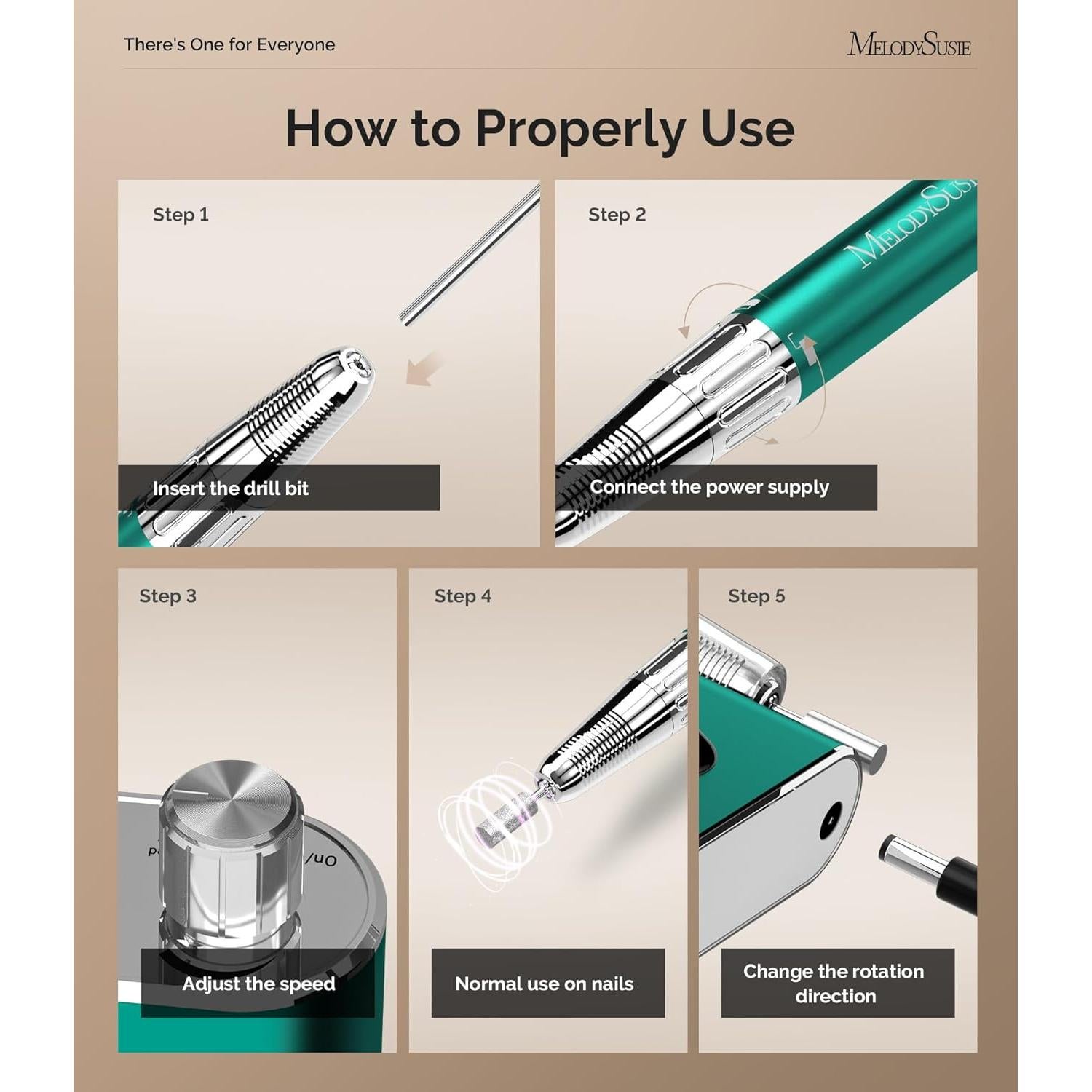 Taladro de Uñas Inalámbrico MelodySusie MM400C 35000 RPM Verde