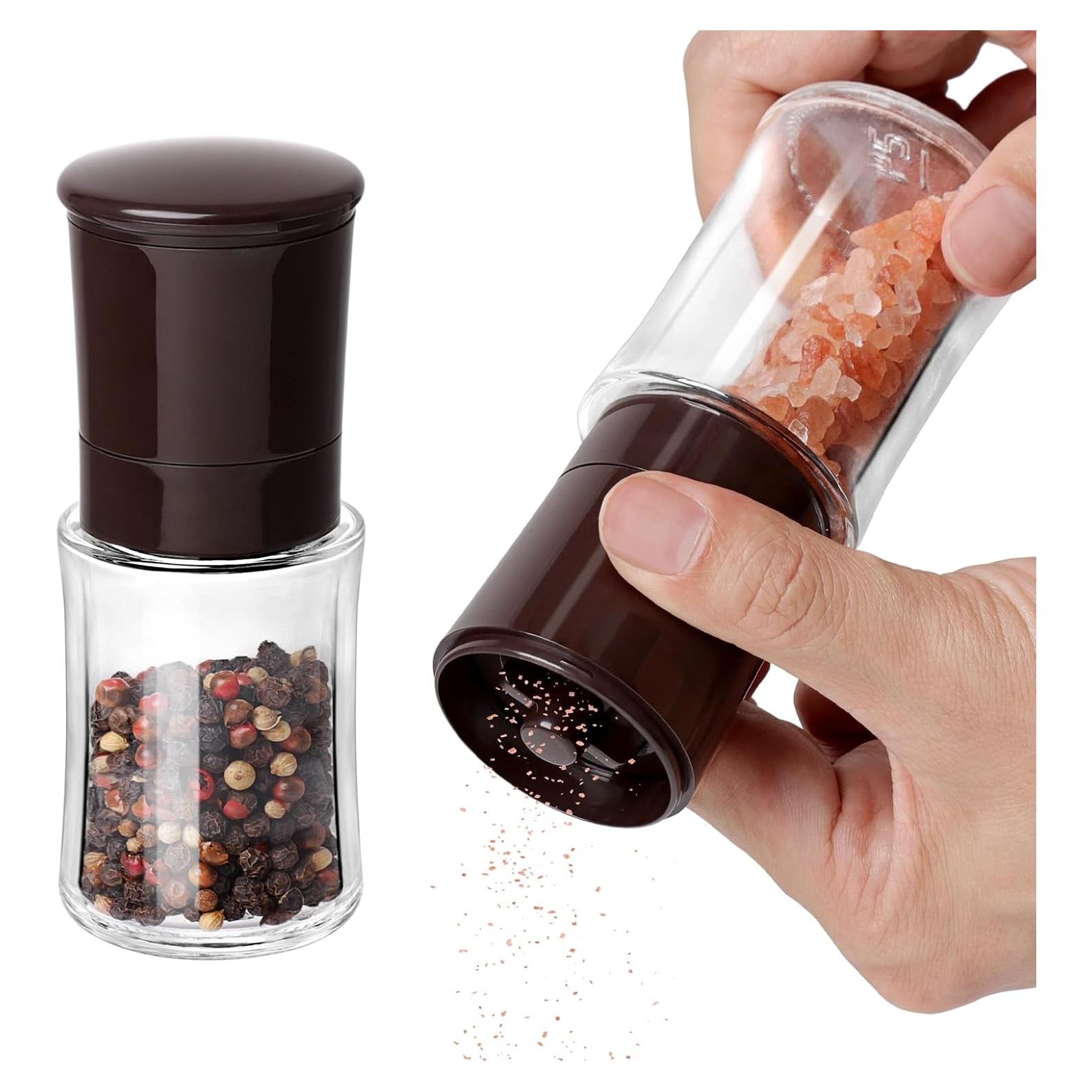 Juego de Molinillos de Sal y Pimienta Vzaahu Marrón, Pequeños, Ajustable