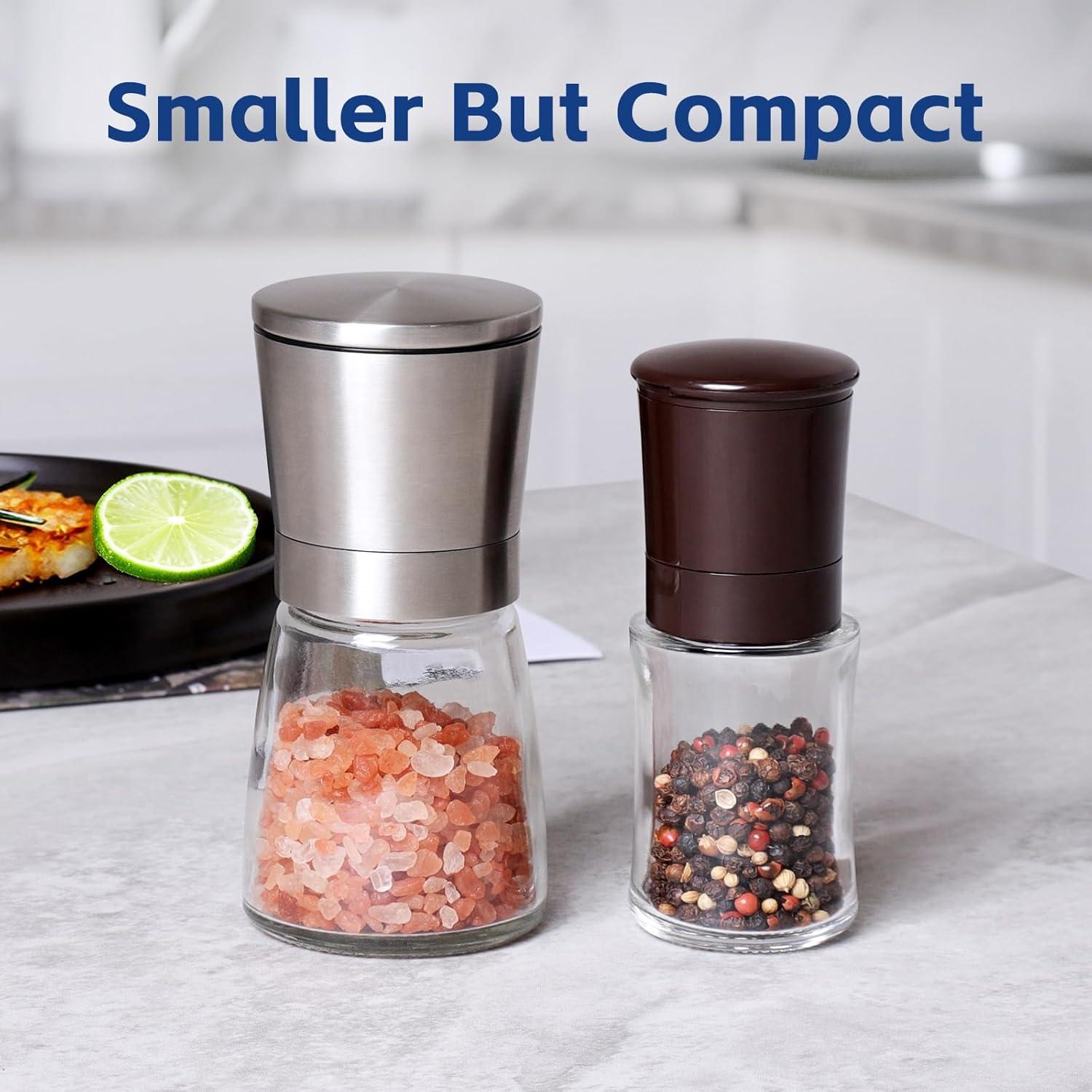 Juego de Molinillos de Sal y Pimienta Vzaahu Marrón, Pequeños, Ajustable