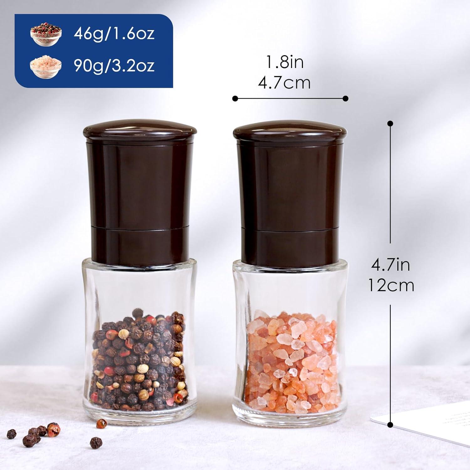 Juego de Molinillos de Sal y Pimienta Vzaahu Marrón, Pequeños, Ajustable