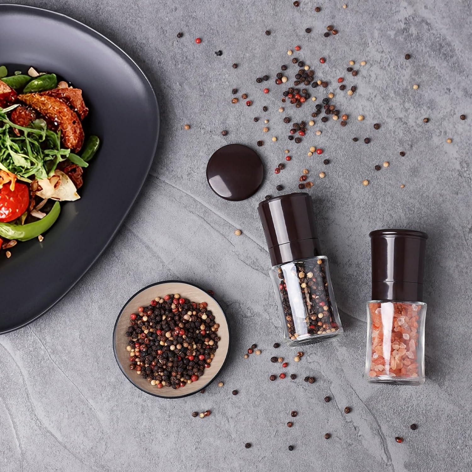 Juego de Molinillos de Sal y Pimienta Vzaahu Marrón, Pequeños, Ajustable