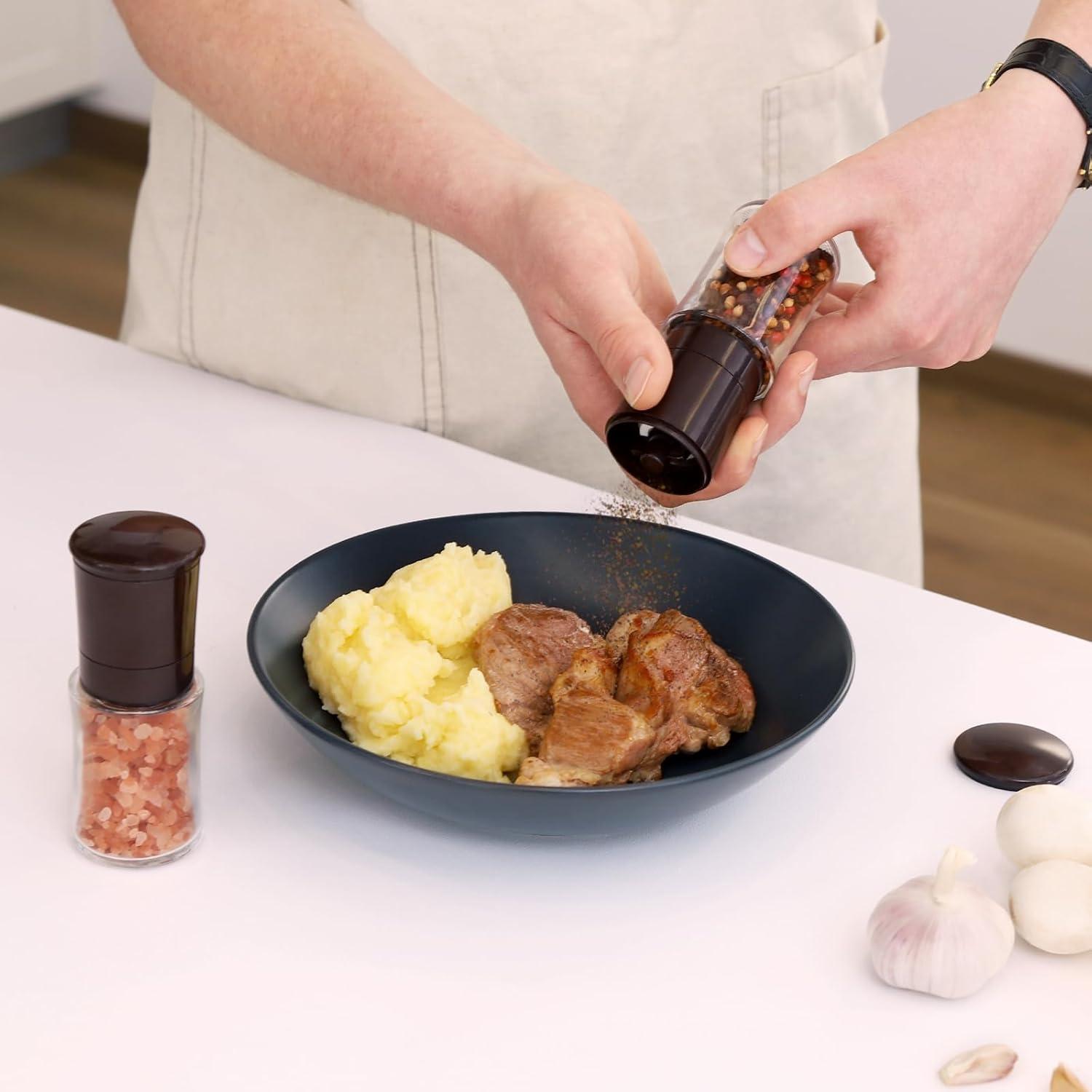 Juego de Molinillos de Sal y Pimienta Vzaahu Marrón, Pequeños, Ajustable