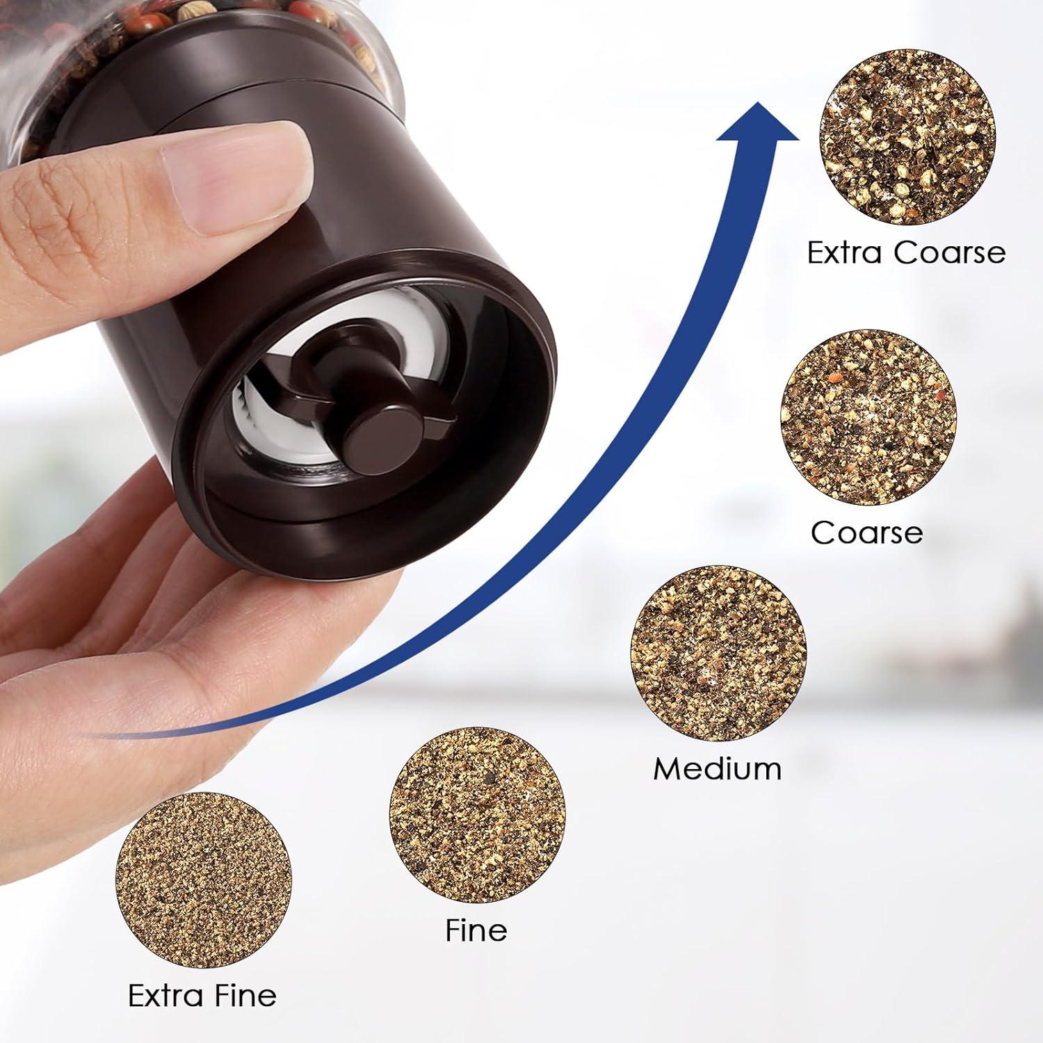 Juego de Molinillos de Sal y Pimienta Vzaahu Marrón, Pequeños, Ajustable