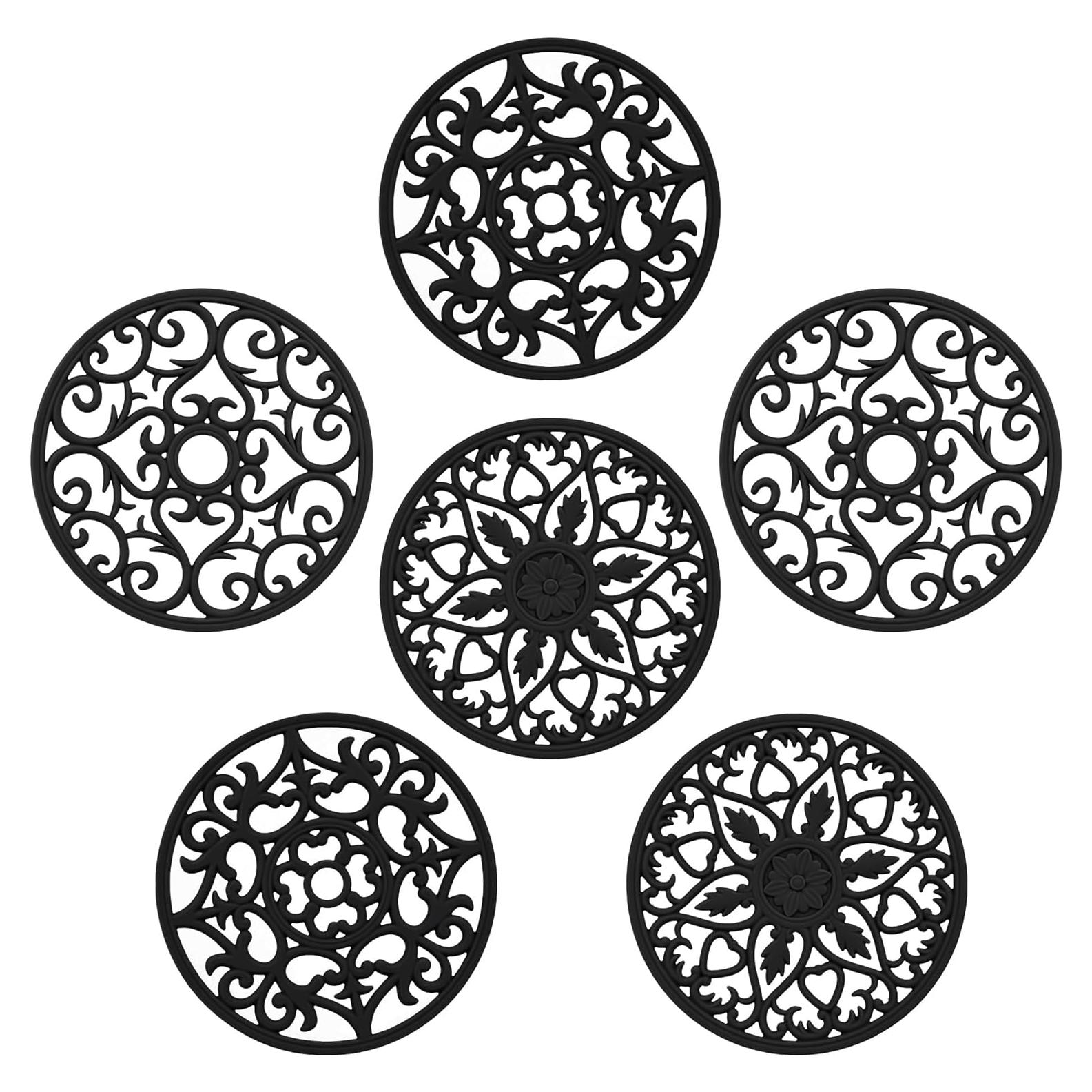 Trivetes de Silicona Hotsyang 20 cm Paquete de 6 Negro