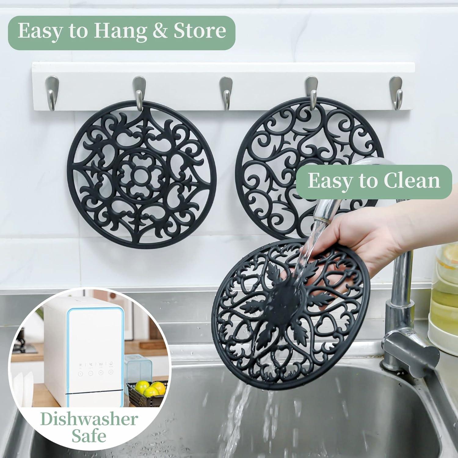 Trivetes de Silicona Hotsyang 20 cm Paquete de 6 Negro