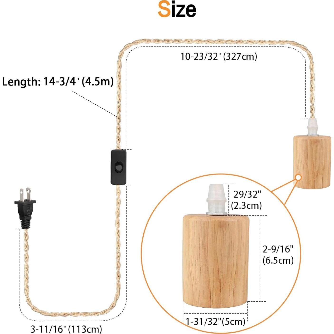 Kit de Luz Colgante Zevnico 4.5m Madera E26 Interruptor