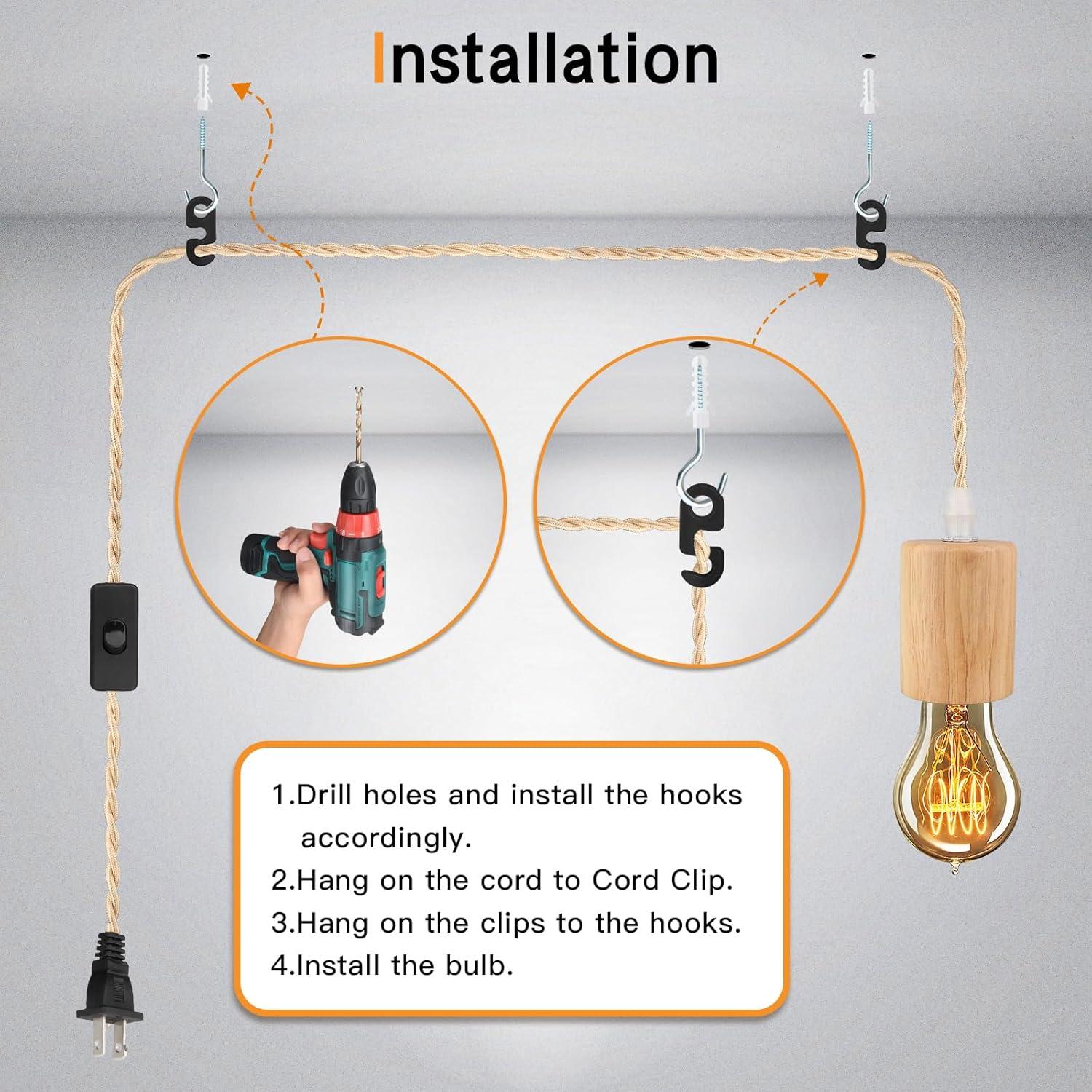 Kit de Luz Colgante Zevnico 4.5m Madera E26 Interruptor