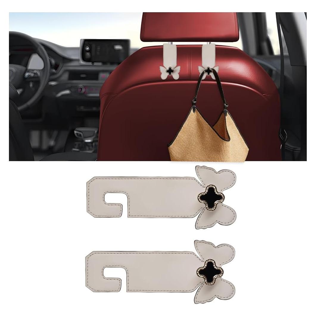 Ganchos para Reposacabezas de Coche KHGUZ - 2PCS Mariposa Beige