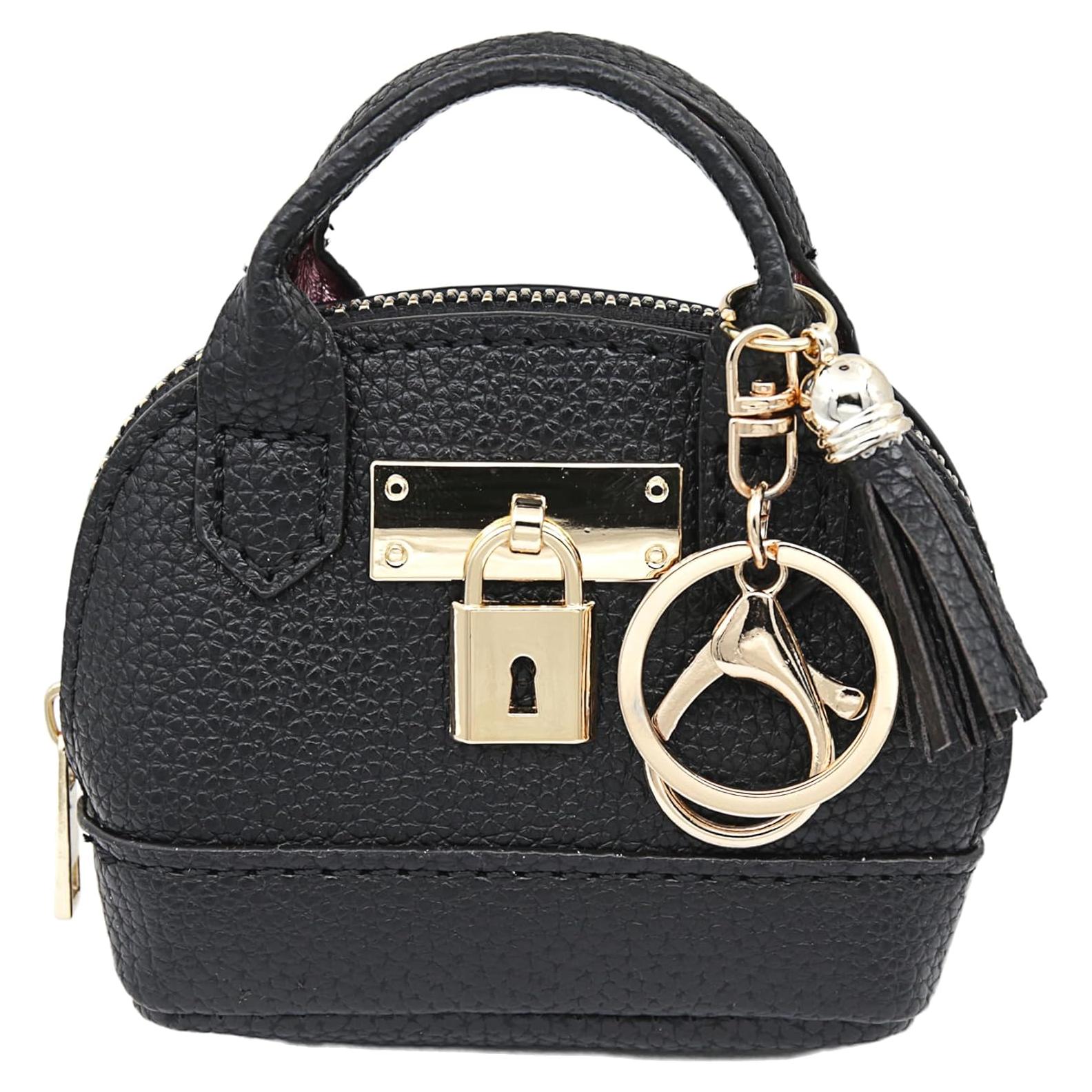 Mini Bolsa Tote Llavero Zitokin Cuero PU Negro 10.4x8.1cm