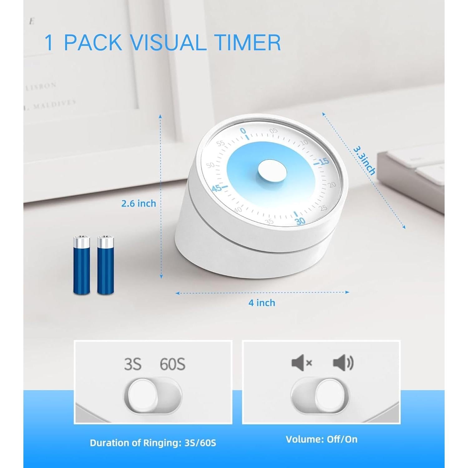 Temporizador Visual Rosenpatio 60 Minutos Sin Tic Tac Azul