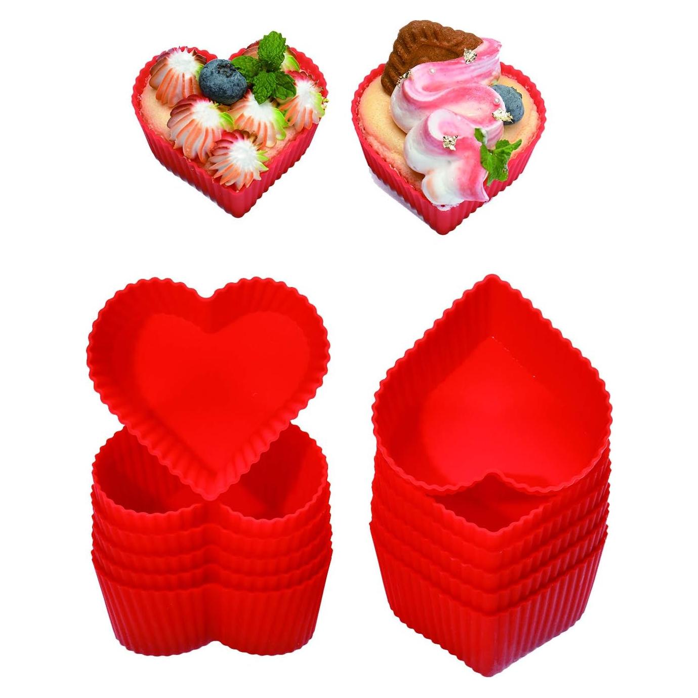 Molde de Silicona para Cupcakes Jell-Cell Corazón 12 Pzas