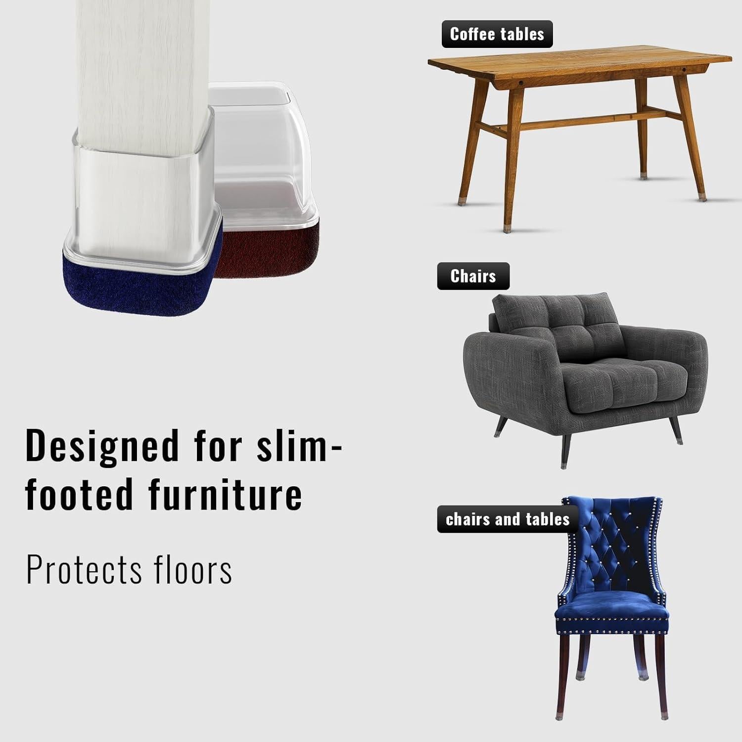 24 Protectores de Suelo de Silicona YSD para Patas de Silla Cuadradas