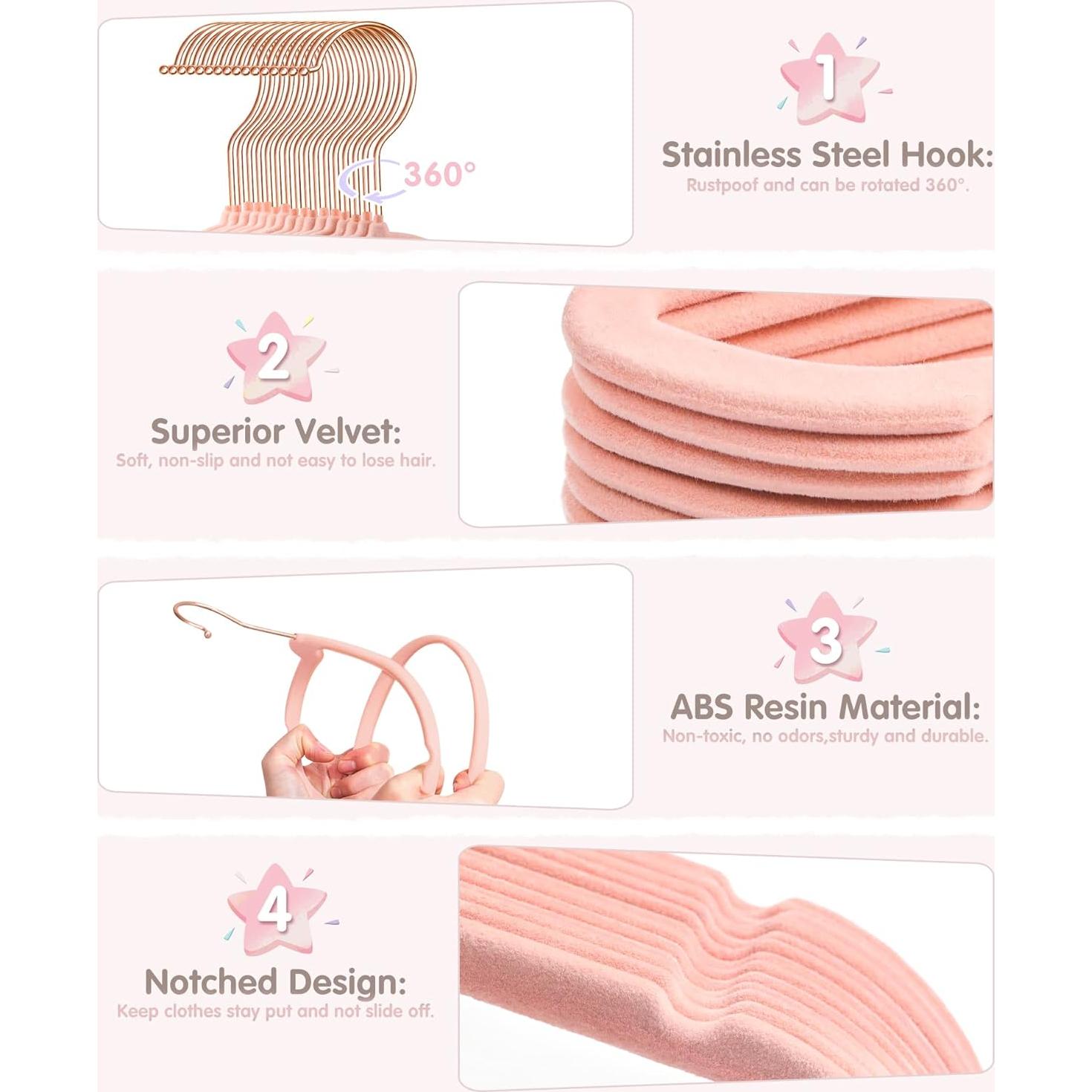 Perchas para Bebés VIS'V de Terciopelo 28 cm Antideslizantes 30 Pcs