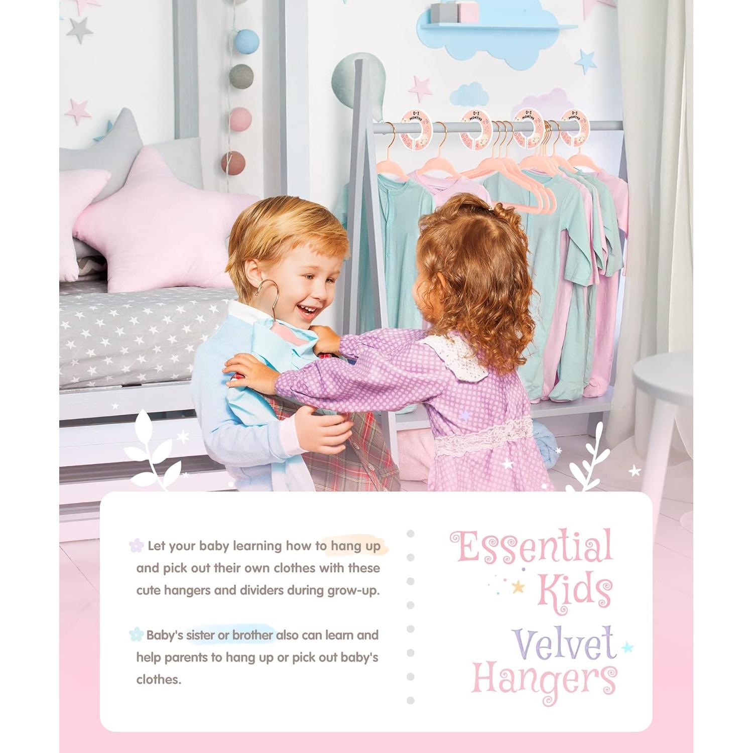 Perchas para Bebés VIS'V de Terciopelo 28 cm Antideslizantes 30 Pcs