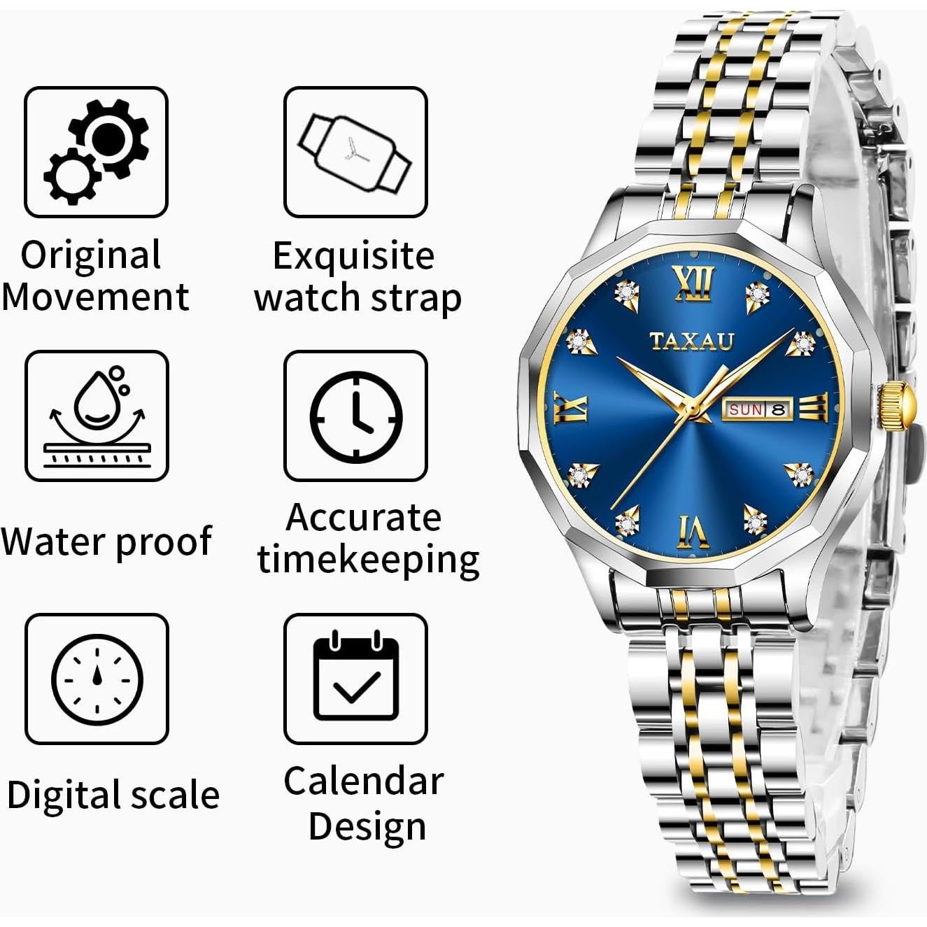 Reloj de Vestido Taxau Dama Acero Inoxidable Impermeable