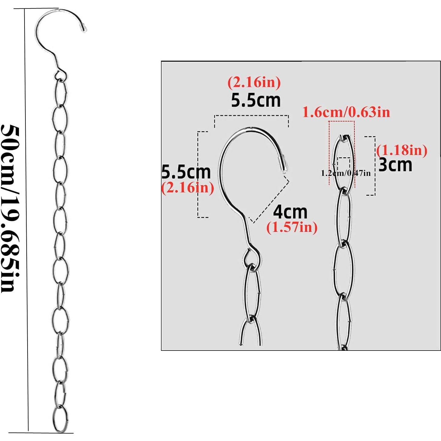 Cadenas de Percha Ahorra Espacio Yuyeran 50cm Acero Inoxidable